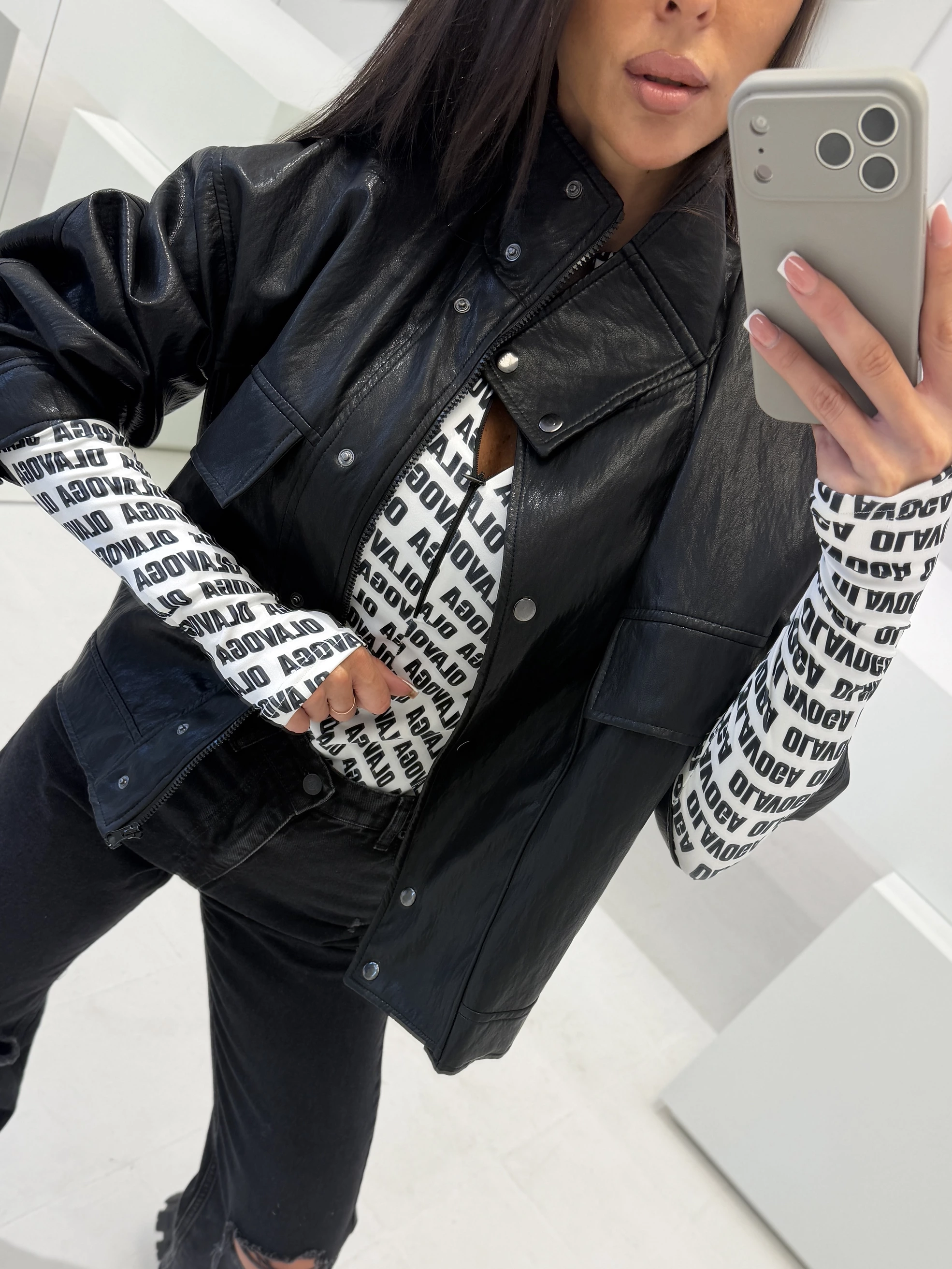 OLAVOGA IMPACT Damenjacke aus Kunstleder – Schwarz