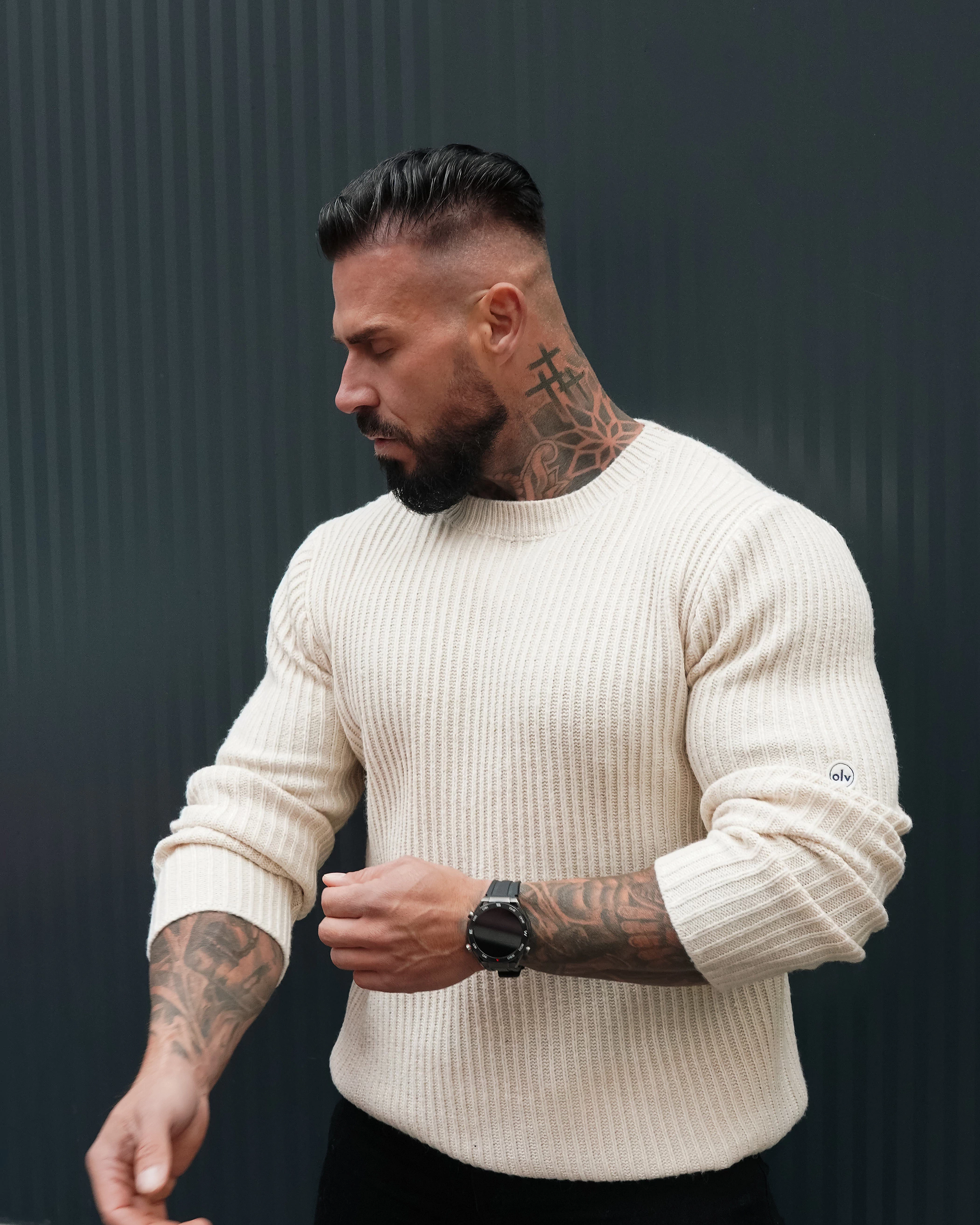 OLAVOGA Men SASIO men’s ribbed jumper – Écru