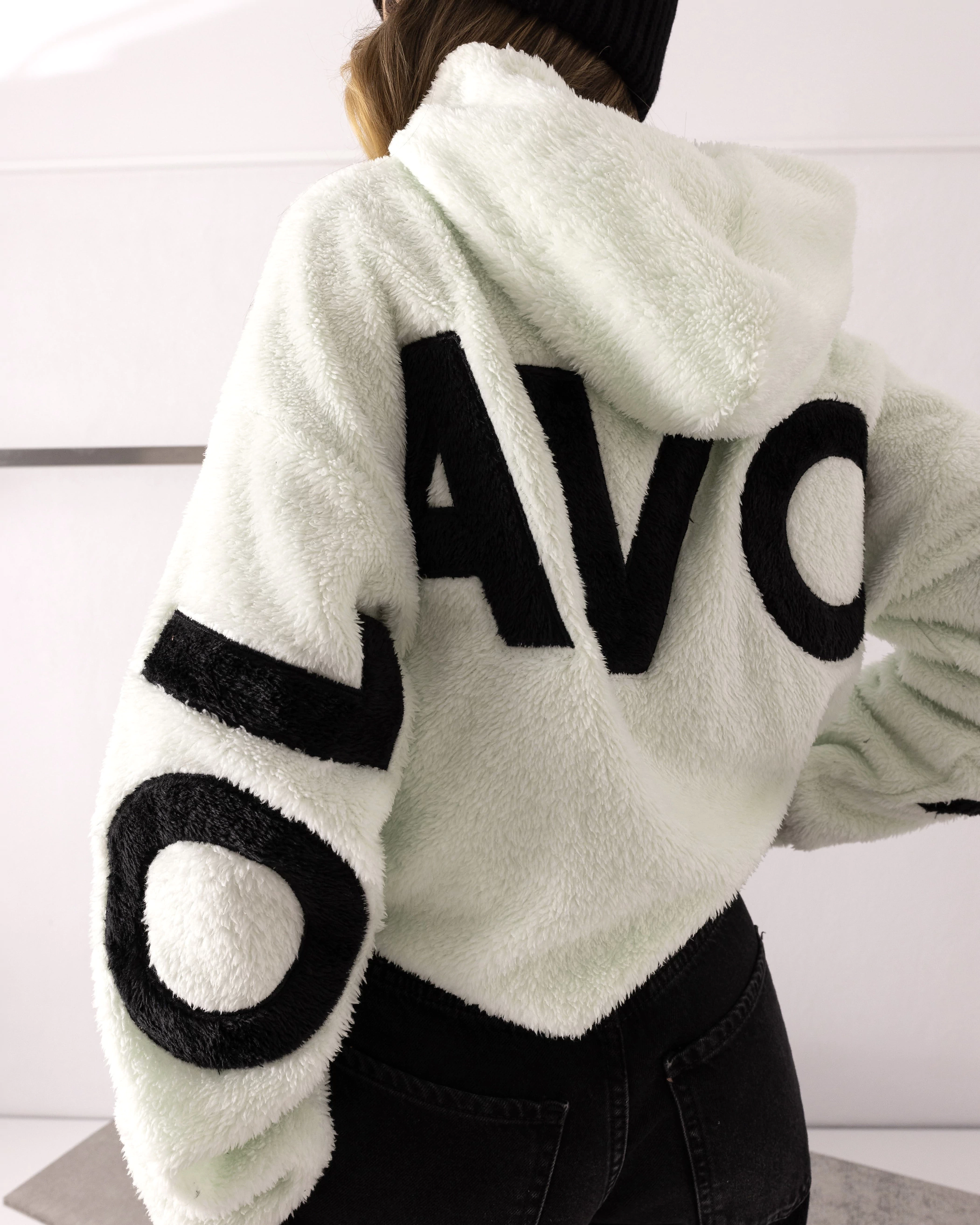 OLAVOGA FIDO Damen-Kapuzenpullover aus Sherpa – Minzgrün