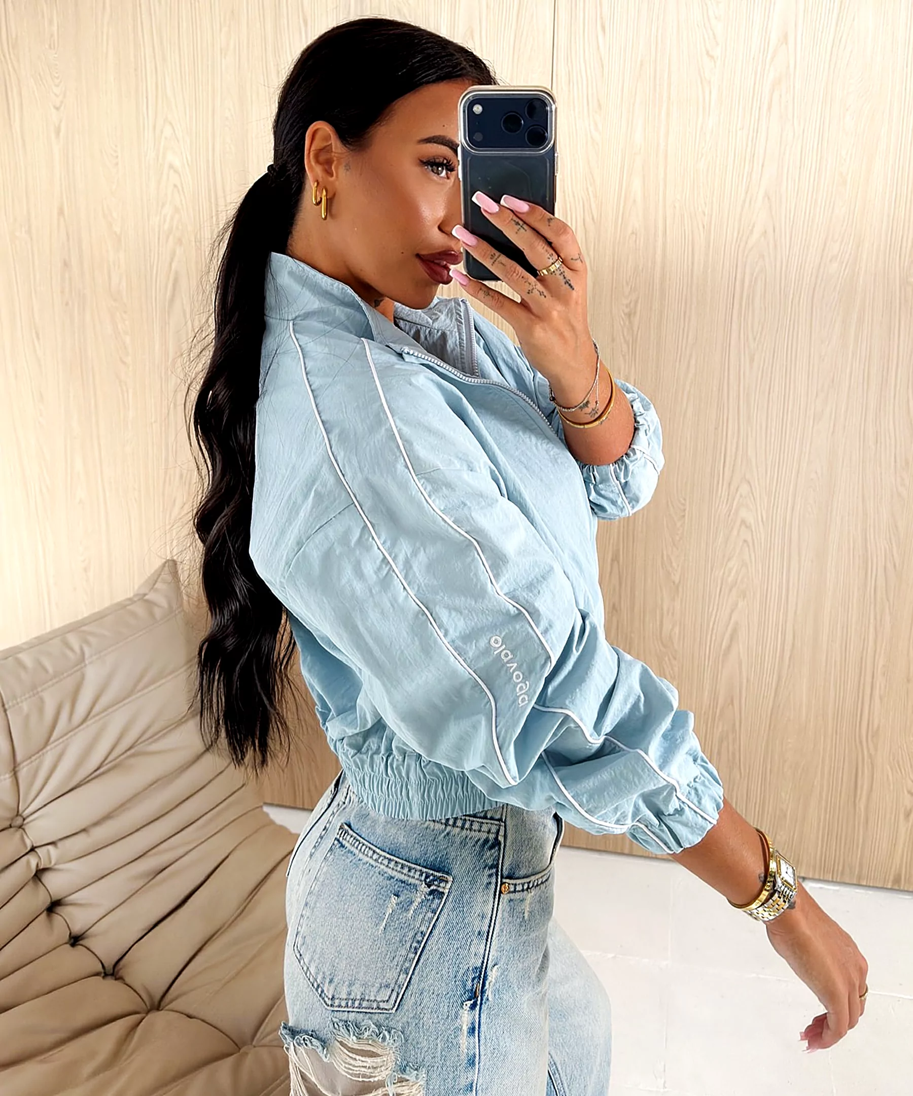 OLAVOGA EDIT Women’s Streetwear Jacket – Light Blue
