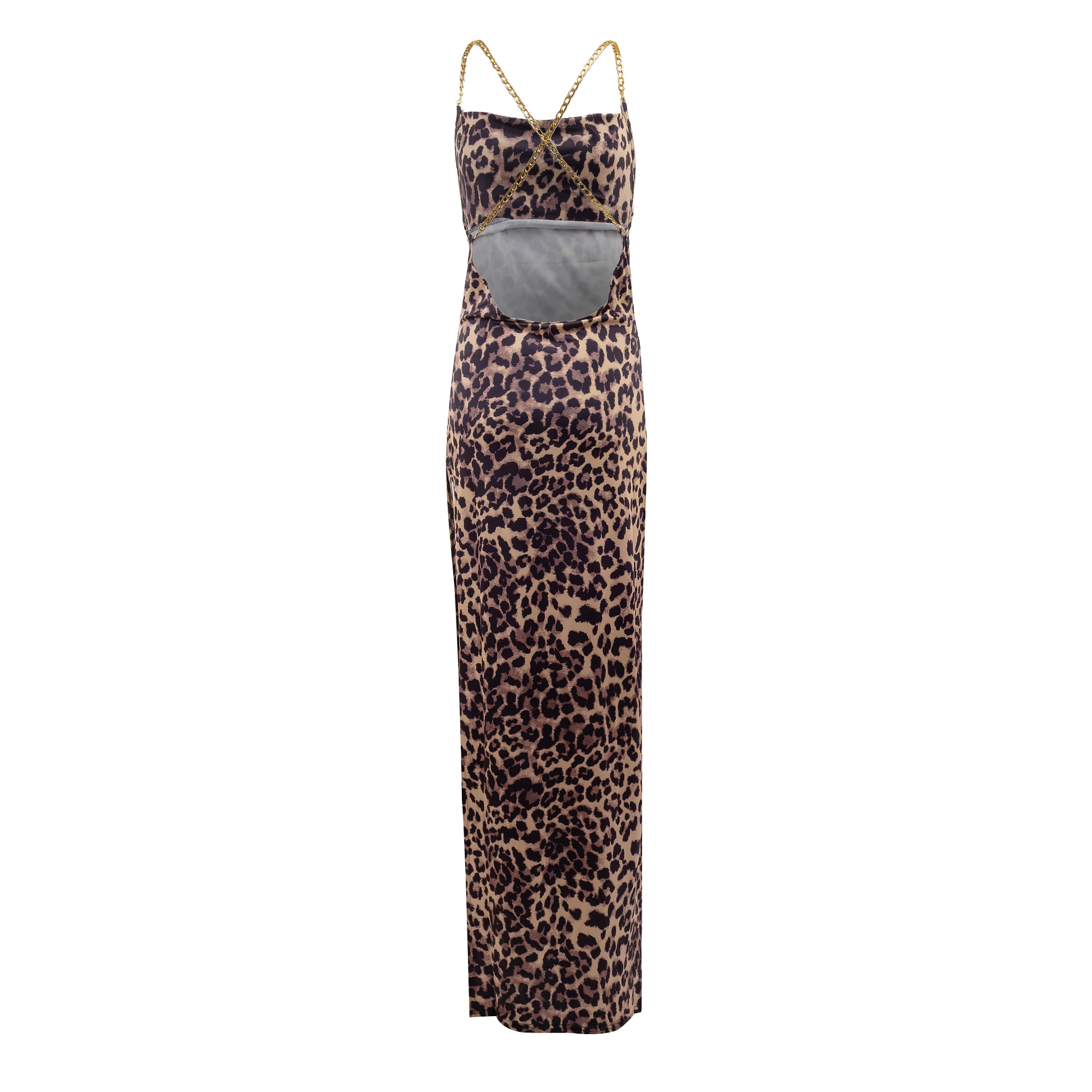 Women's maxi dress in camouflage OLAVOGA MUZA - Brown