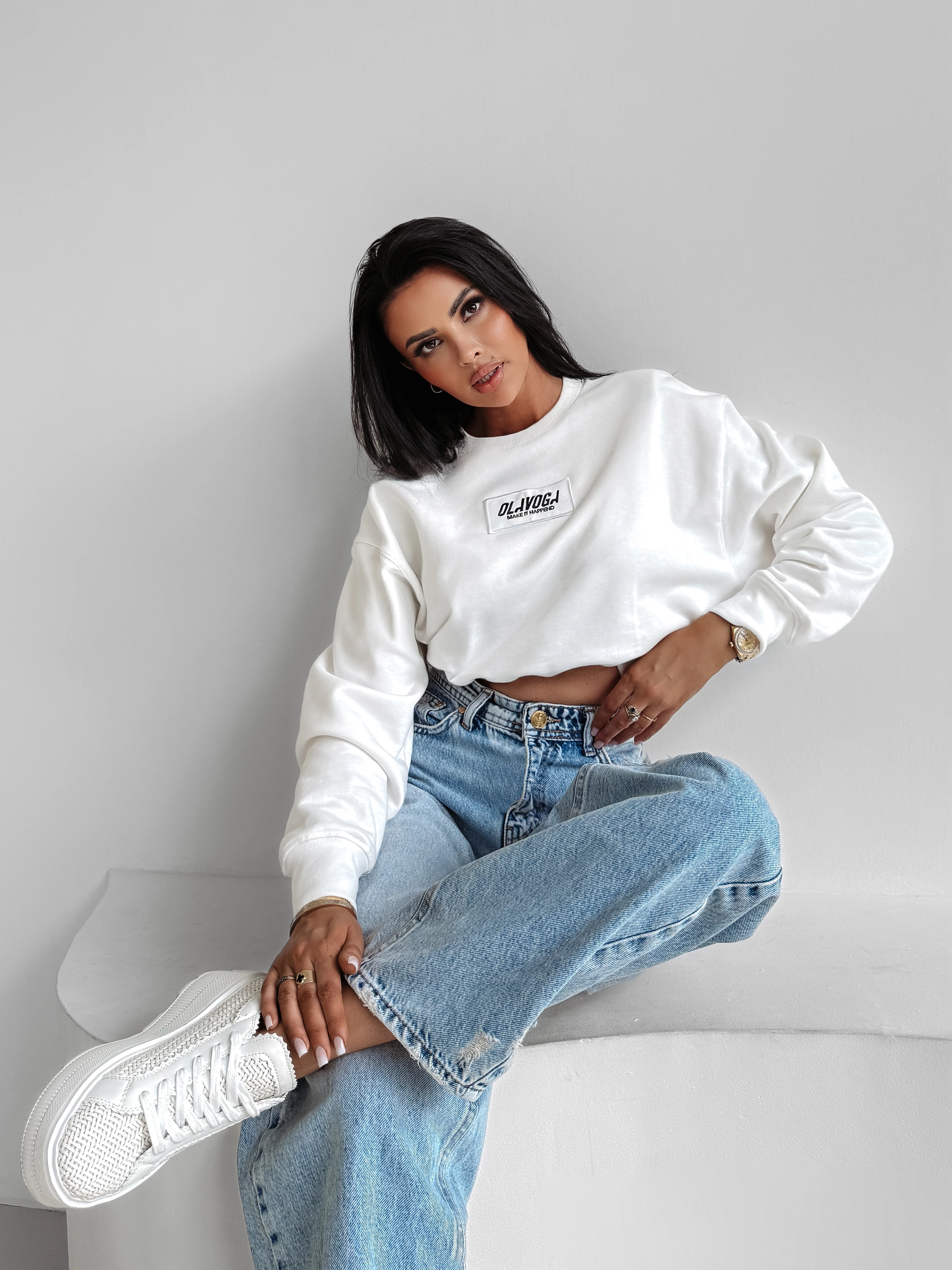 Bluza damska crop OLAVOGA CINNAMON HAZE - Écru