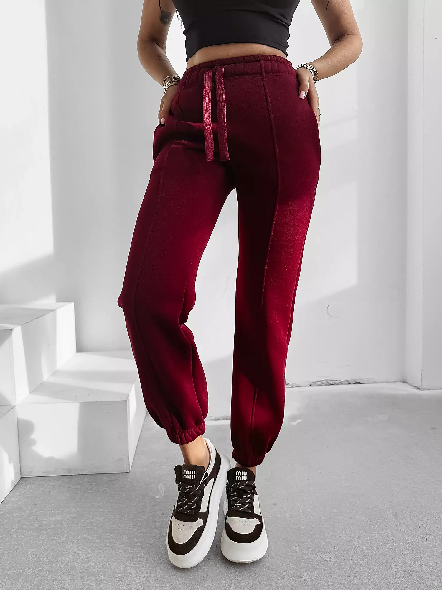 Spodnie damskie dresowe ocieplane OLAVOGA TELO - Bordowy