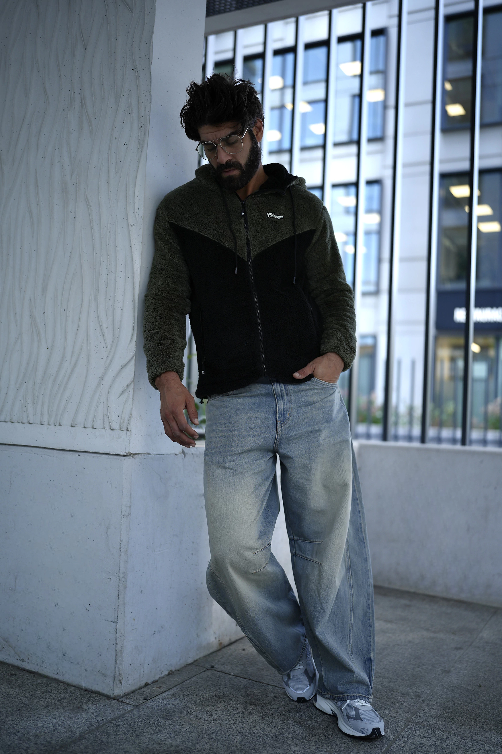 Bluza męska sherpa OLAVOGA RUKAST - Czarny i Khaki