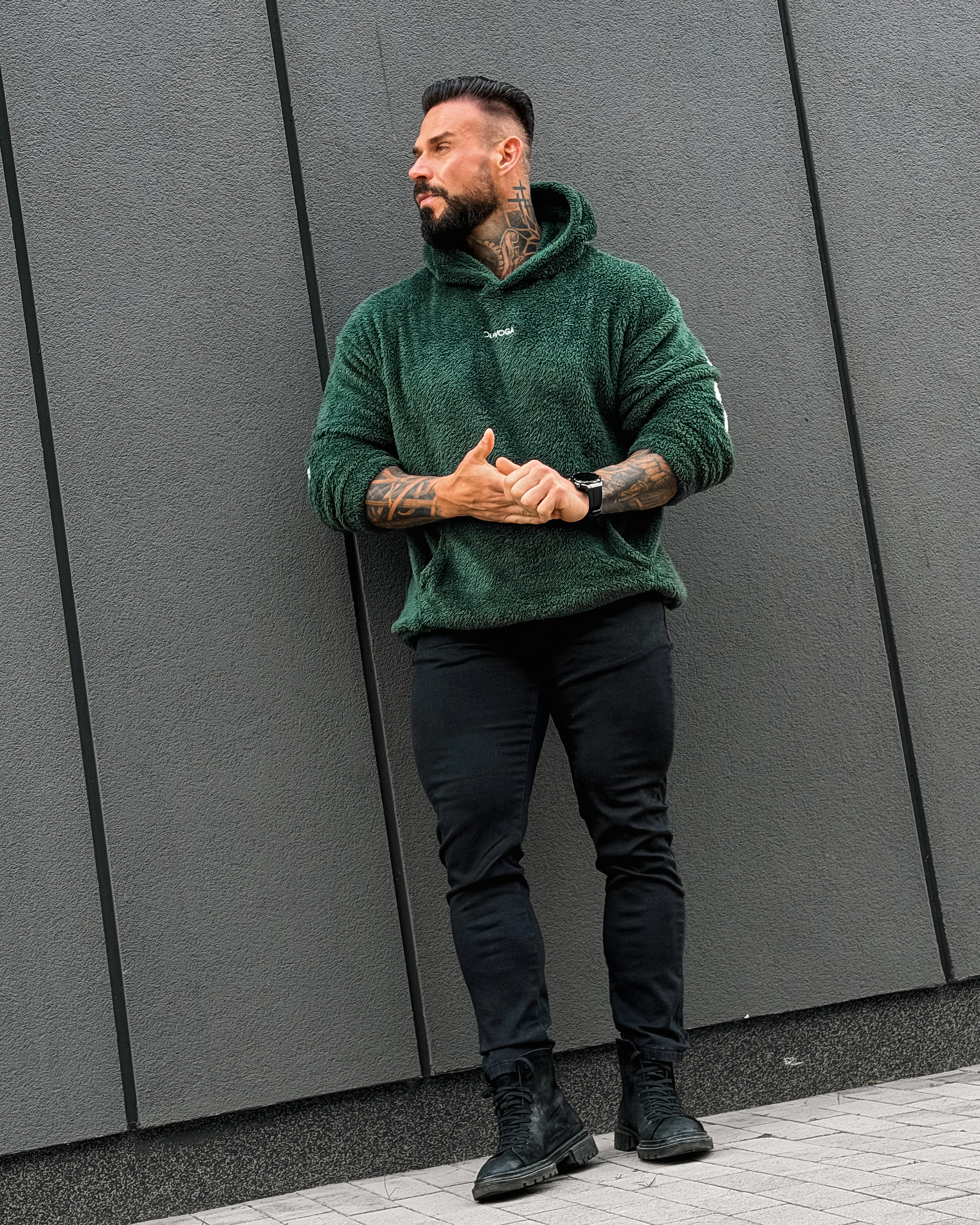 OLAVOGA Men FIDO MEN Sherpa hooded sweatshirt – Dark green