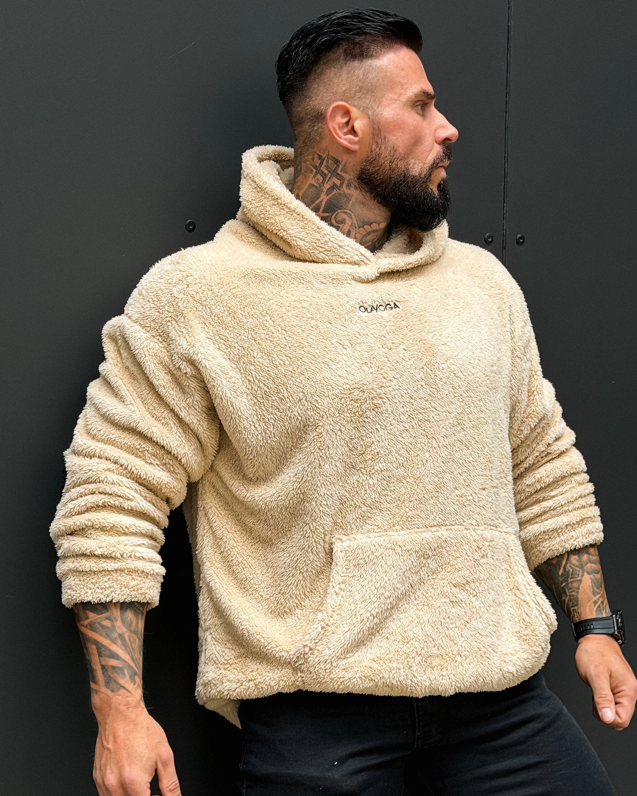 Bluza męska z kapturem sherpa OLAVOGA Men FIDO MEN - Beż