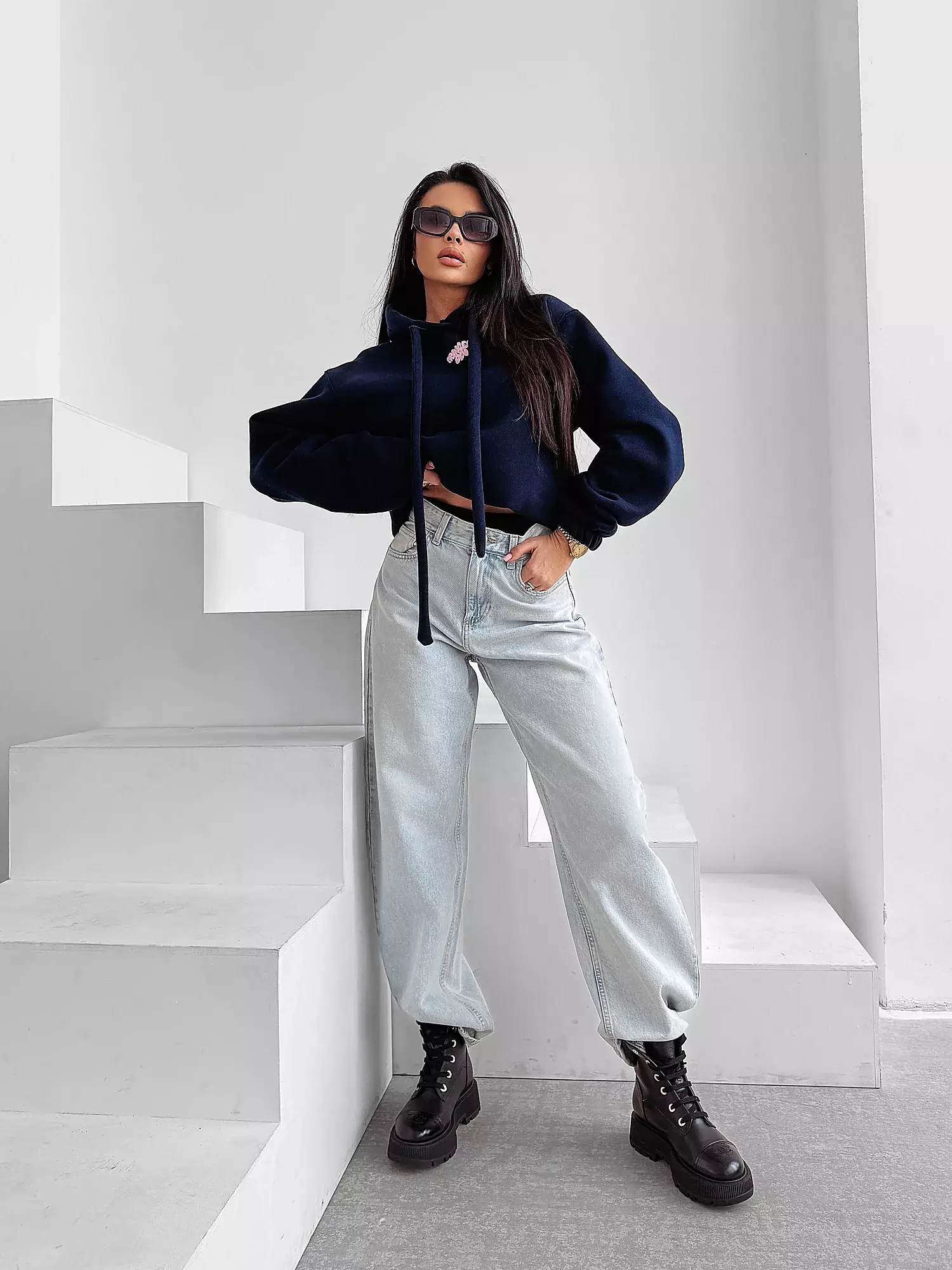 OLAVOGA FROST LAYER dámská mikina oversize - námořnická modrá