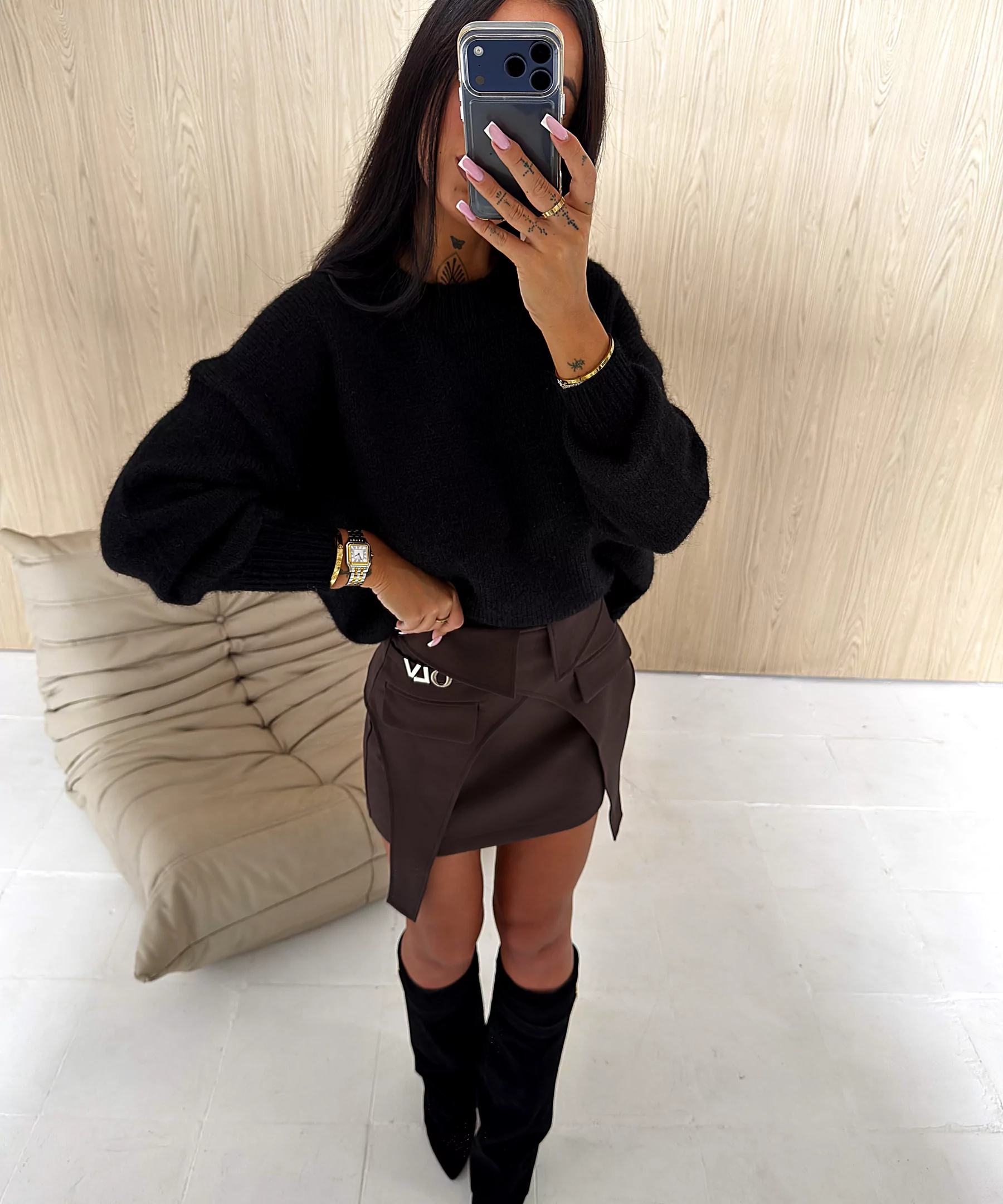 OLAVOGA FOLDED asymmetrical skirt – Brown