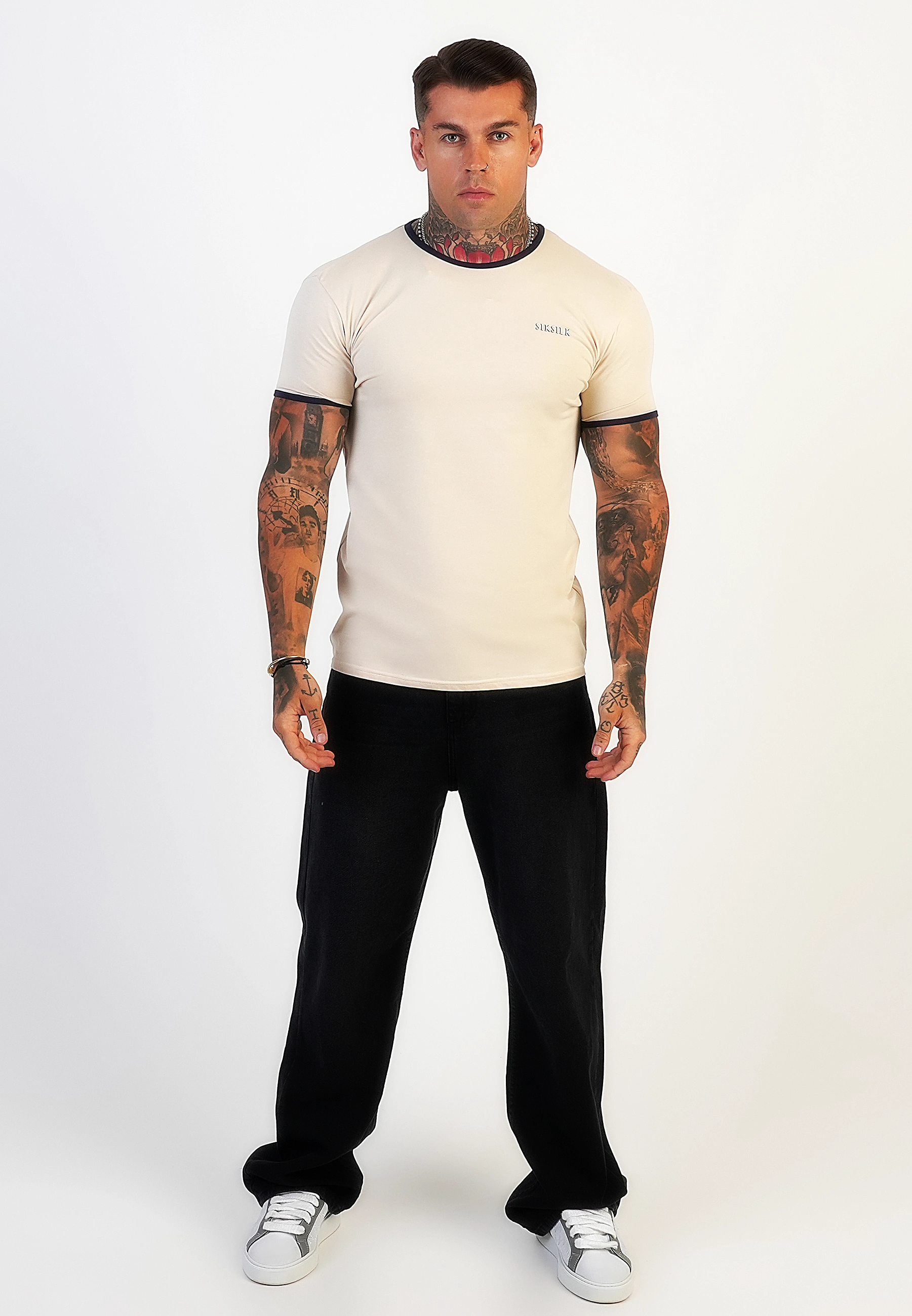 T-shirt męski SIKSILK RINGER 28755 - Écru