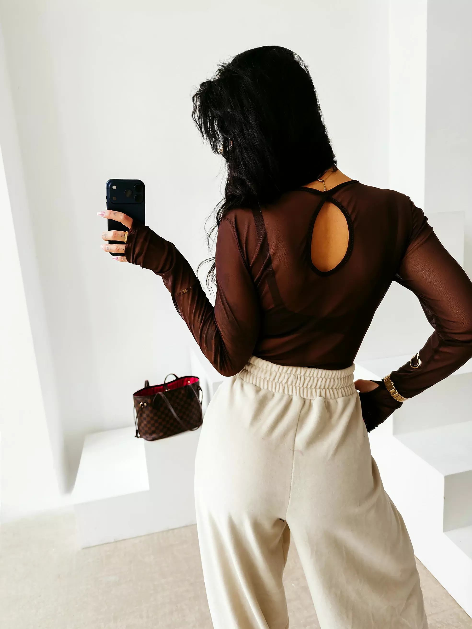 Ladies' semi-transparent body OLAVOGA AMELI - Brown