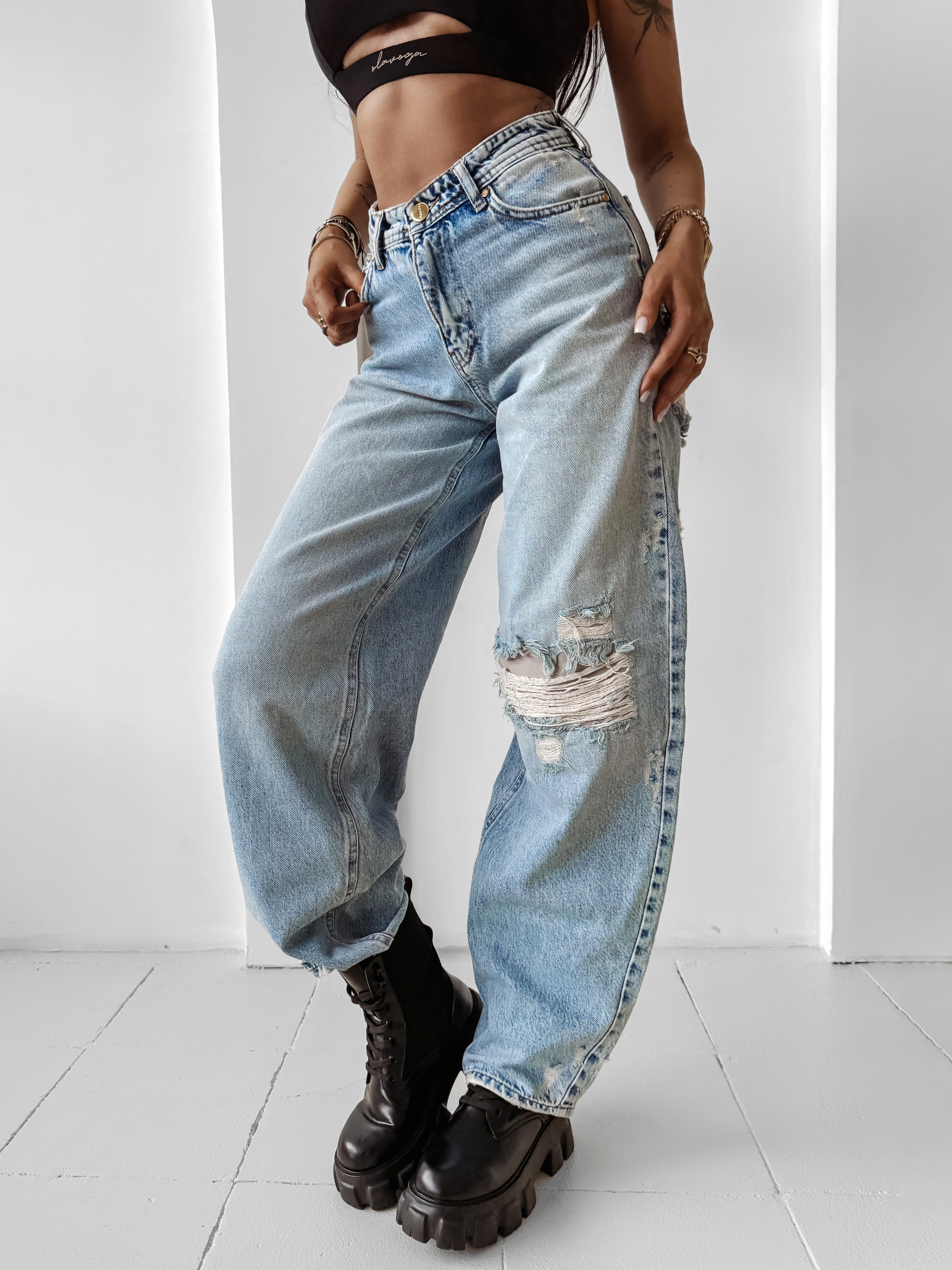 Spodnie damskie jeansowe baggy OLAVOGA MI LEO - Jeans