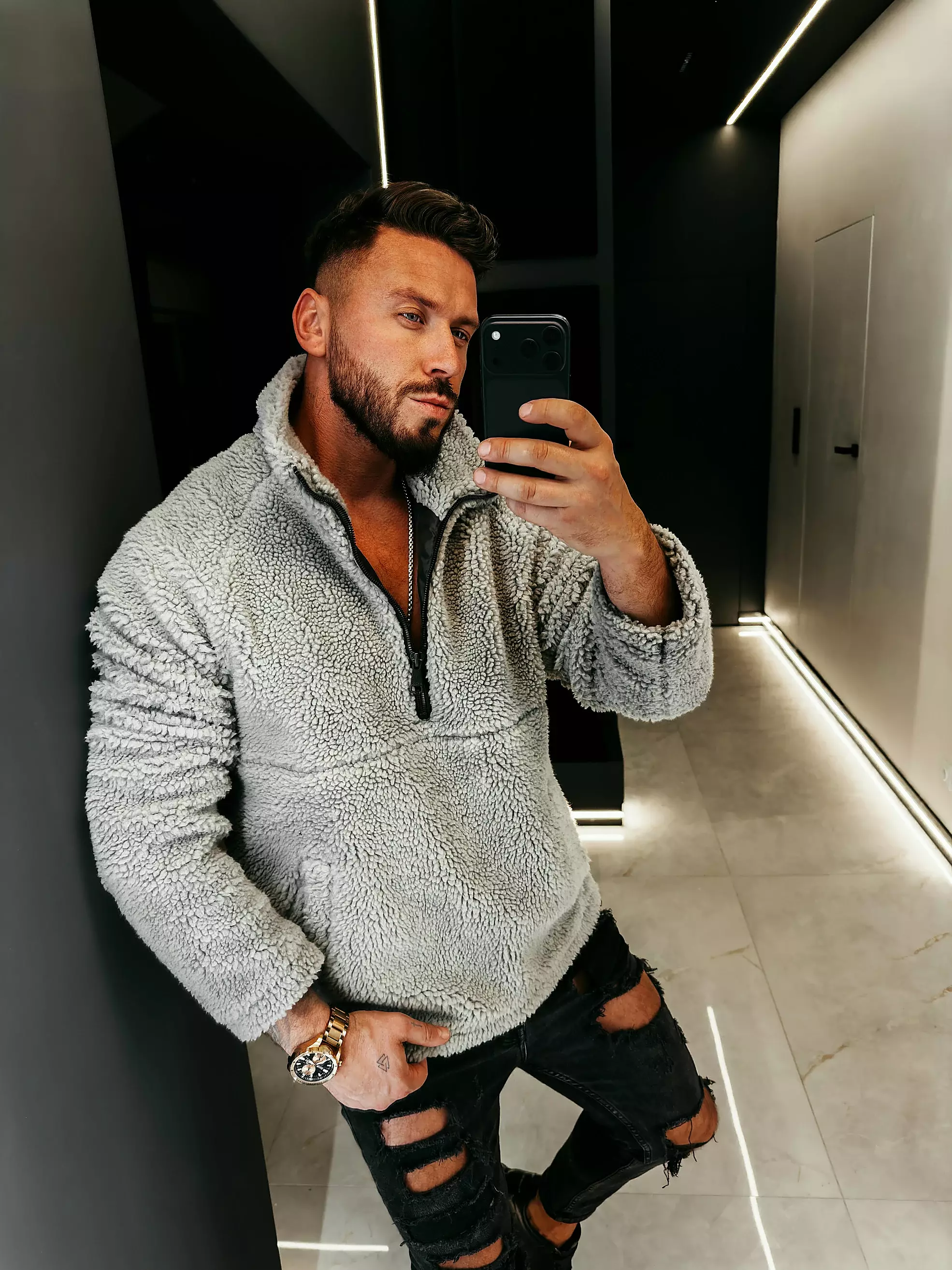 Bluza męska teddy OLAVOGA Men MELLANO - Grafit