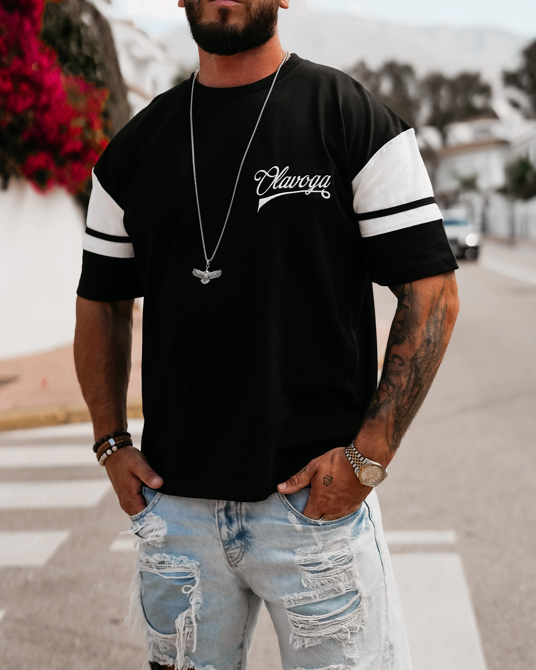 T-shirt męski oversize OLAVOGA Men VALDORIN - Czarny
