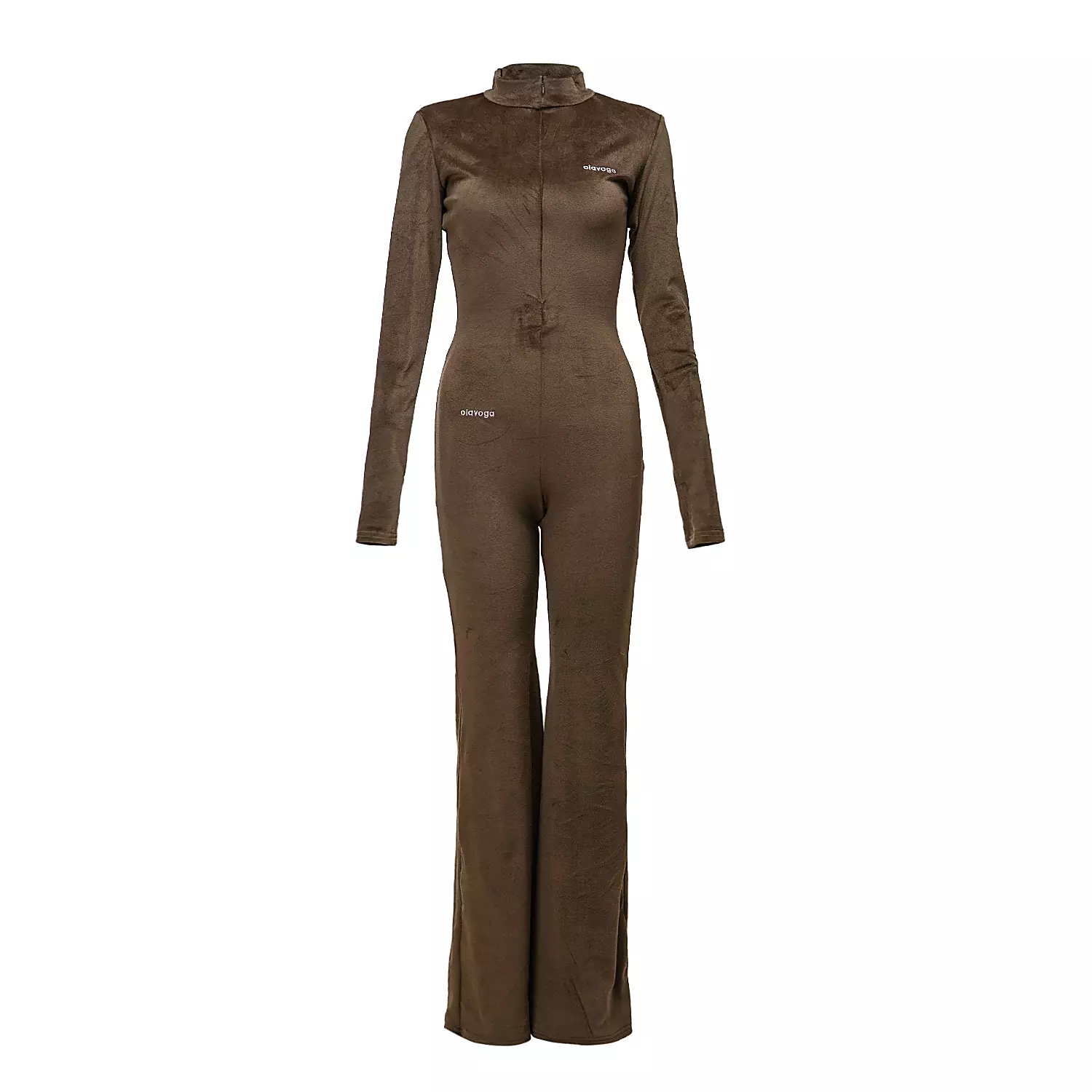 Women's velour jumpsuit OLAVOGA CRYSTAL FLARE - Dark latte