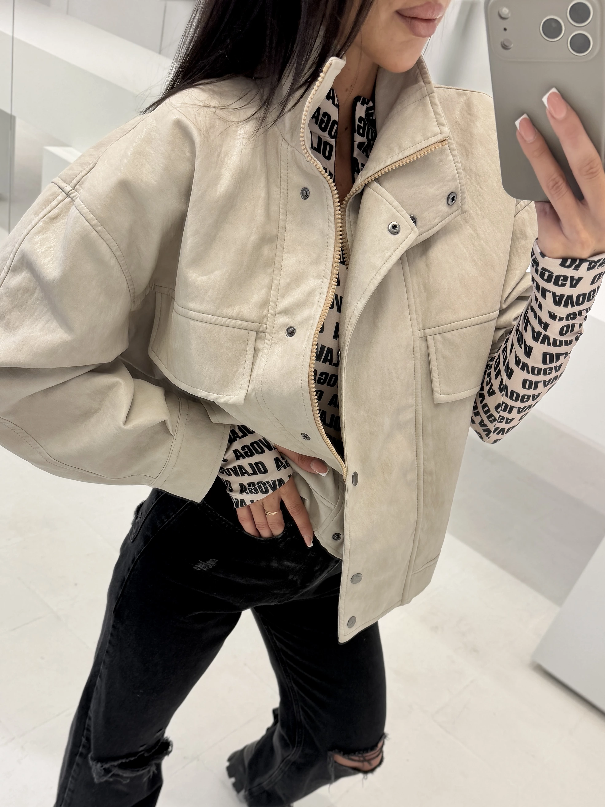 OLAVOGA IMPACT Damenjacke aus Kunstleder – Beige