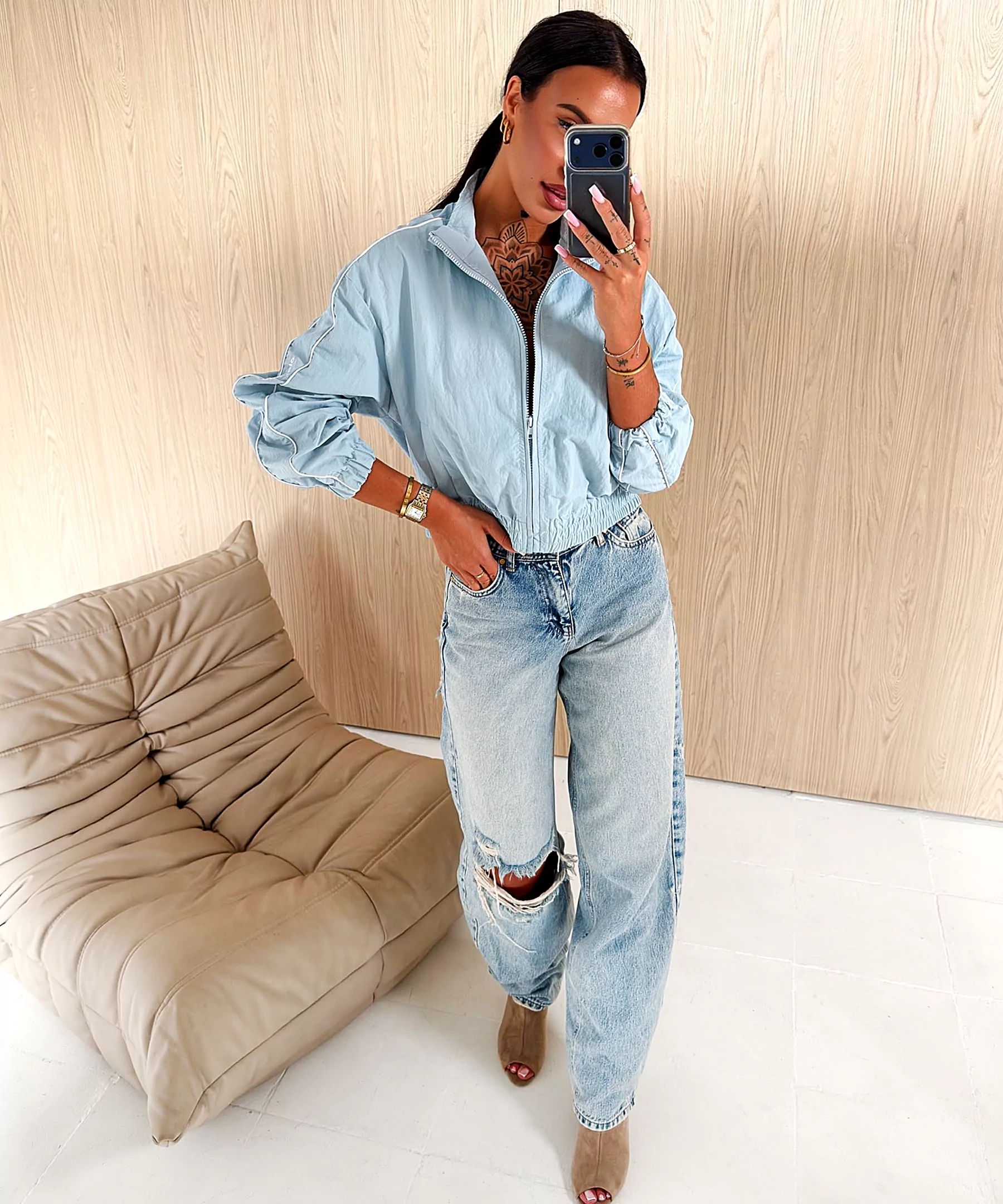 OLAVOGA EDIT Women’s Streetwear Jacket – Light Blue