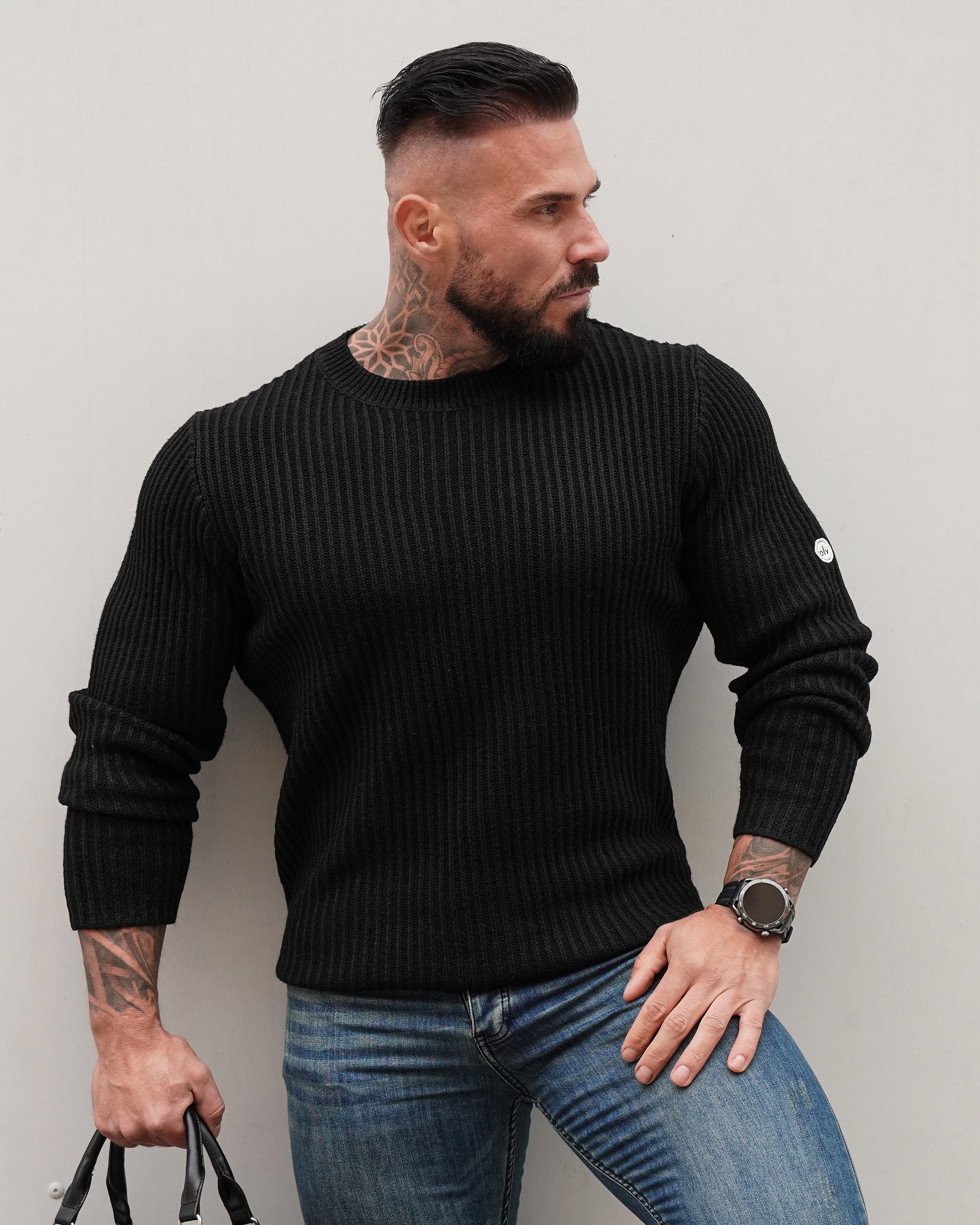 OLAVOGA Men SASIO men’s ribbed jumper – Black