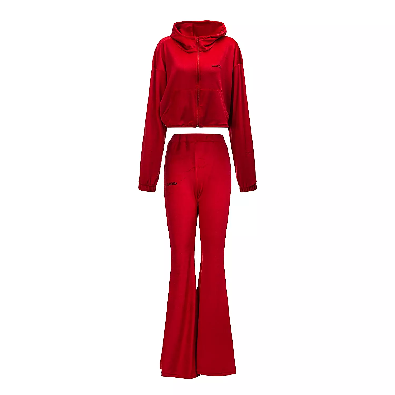 Komplet damski casual welurowy OLAVOGA VELVET WOOD - Czerwony