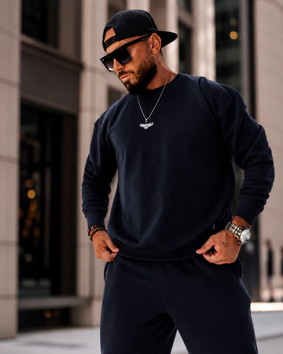Bluza  męska regular OLAVOGA Men ZAIRI SWEATSHIRT - Granatowy