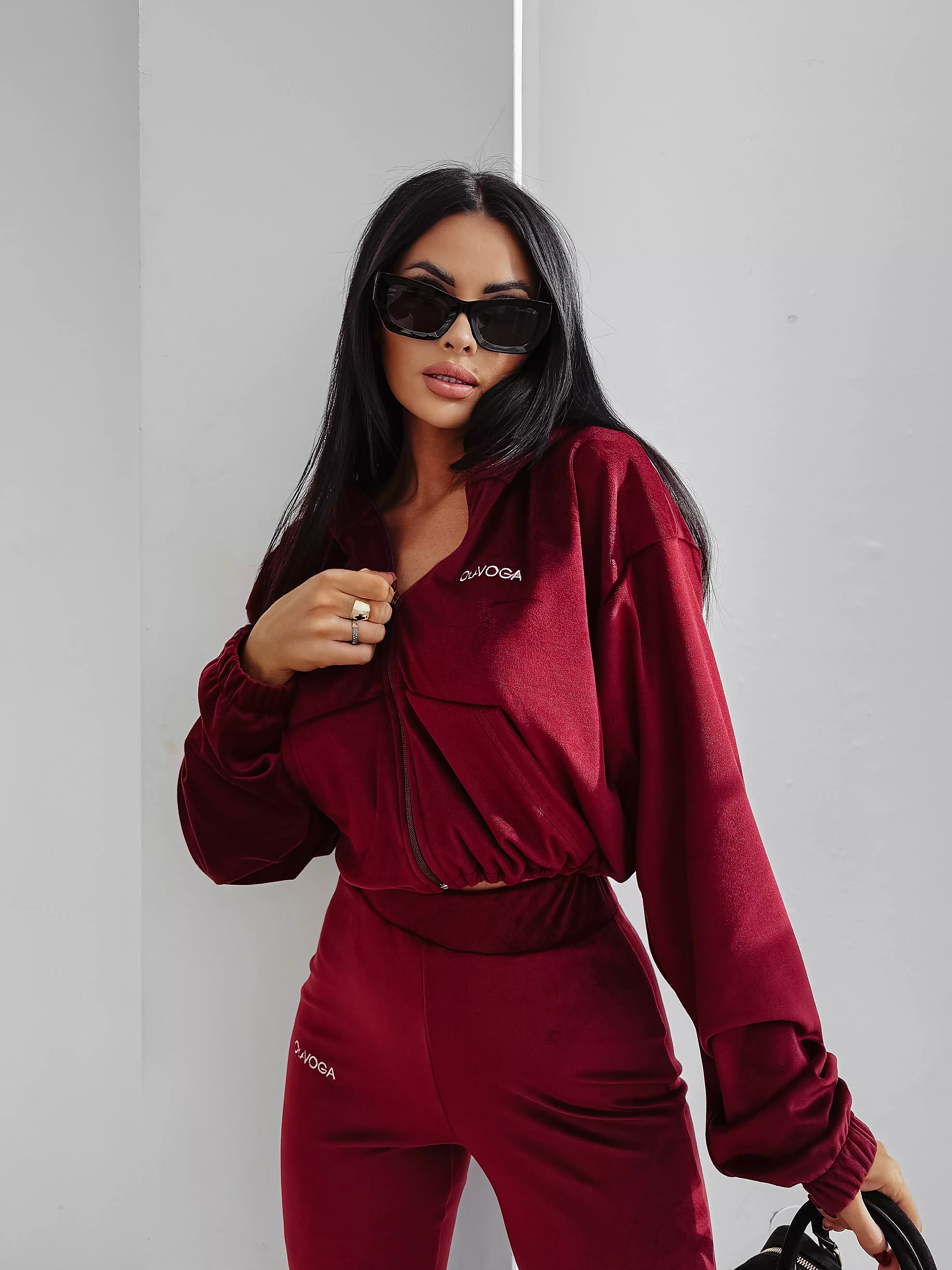 Ladies' casual velour set OLAVOGA VELVET WOOD - Maroon