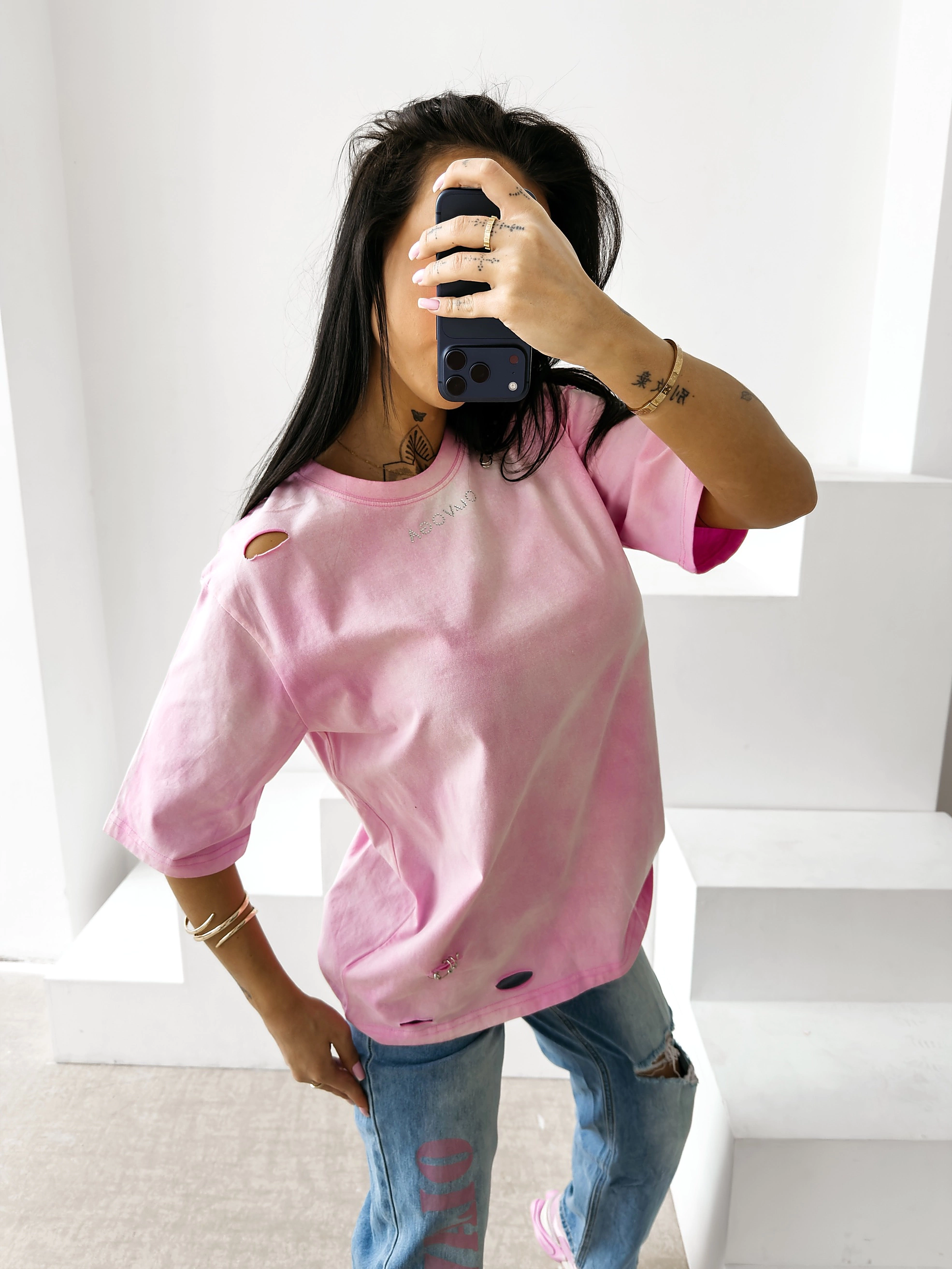 T-shirt damski oversize OLAVOGA ZOANCE - Róż