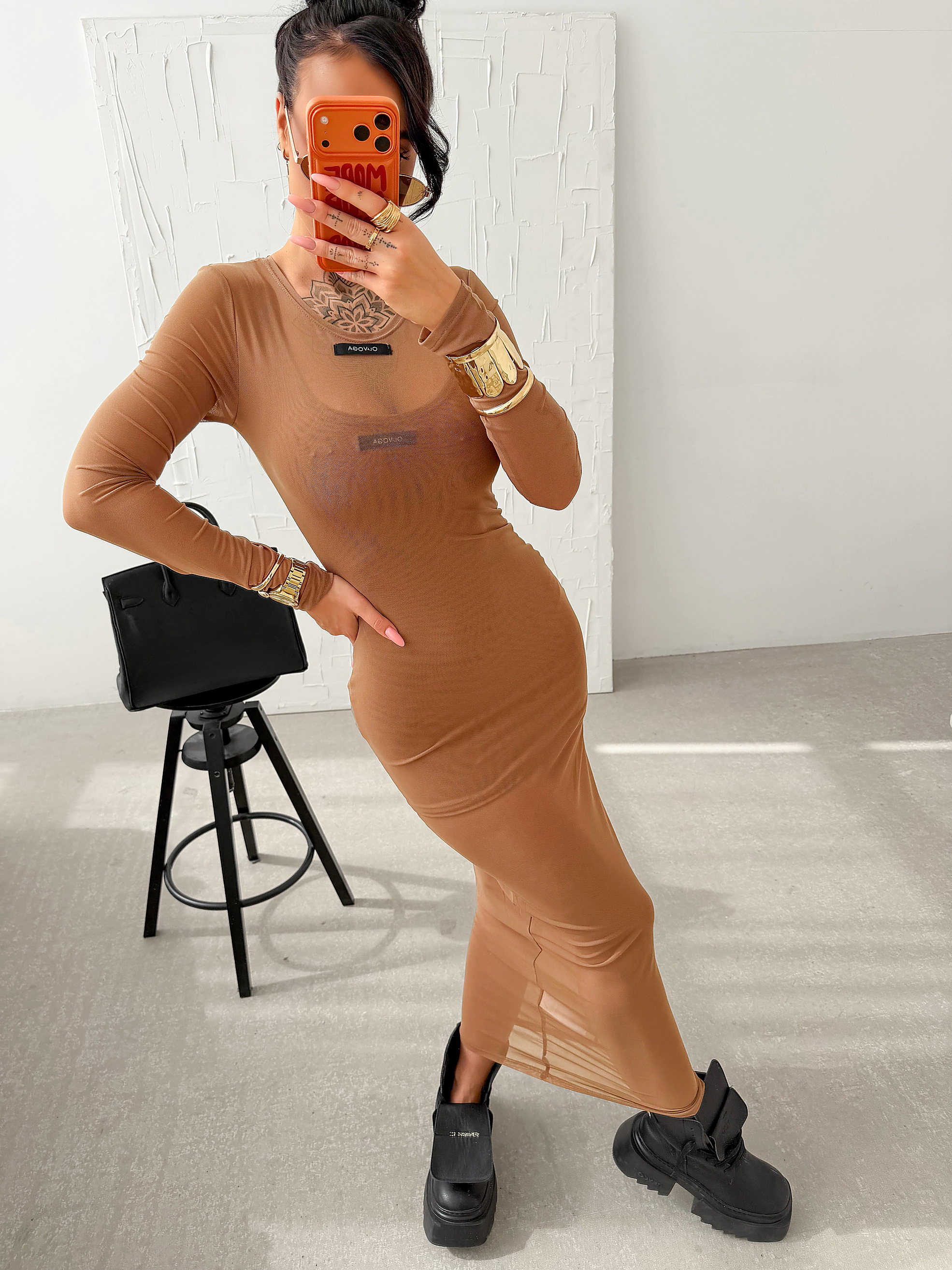 OLAVOGA DRASY Damenkleid im Lagenlook - Beige