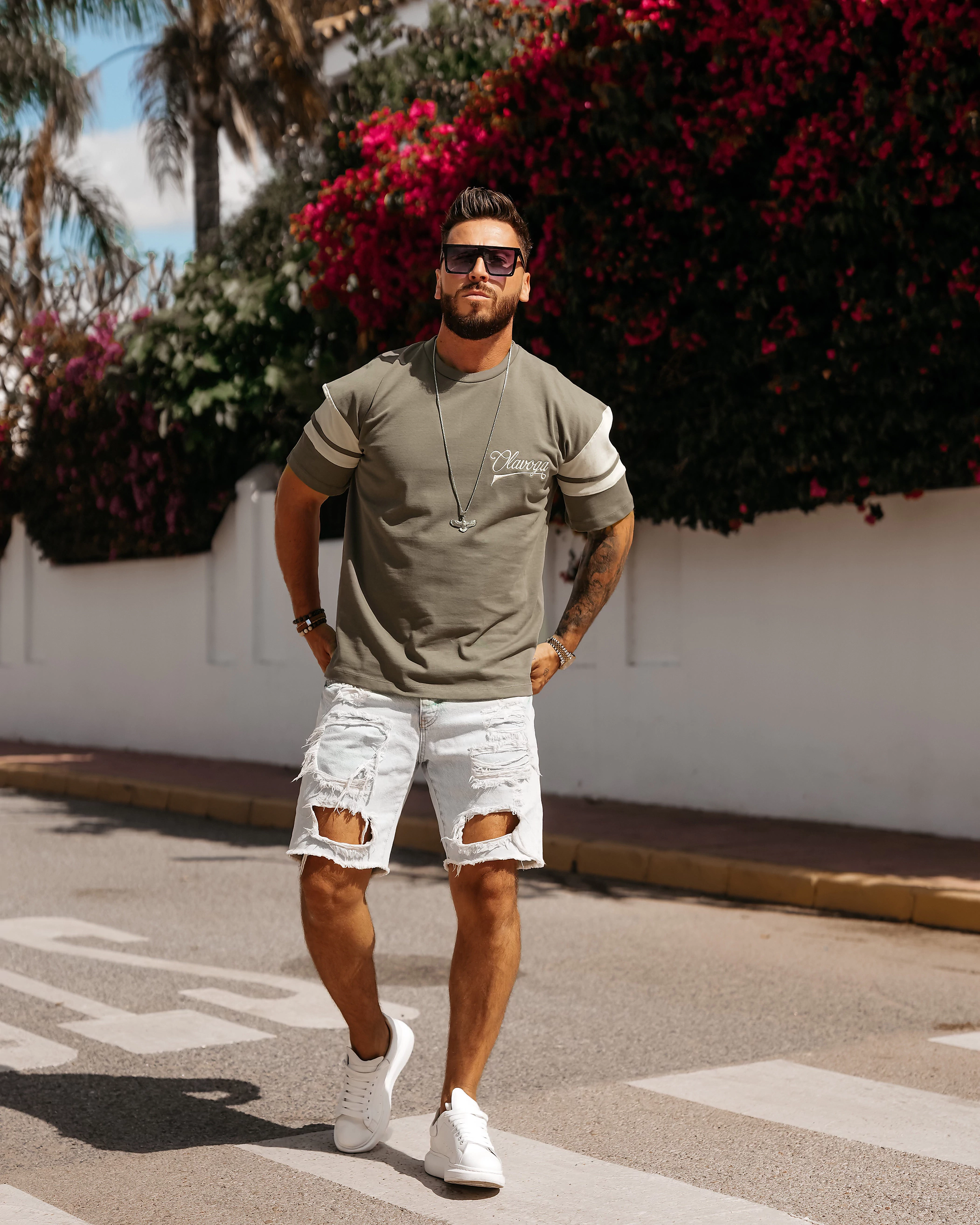 OLAVOGA Pánské tričko VALDORIN oversize - Khaki barva