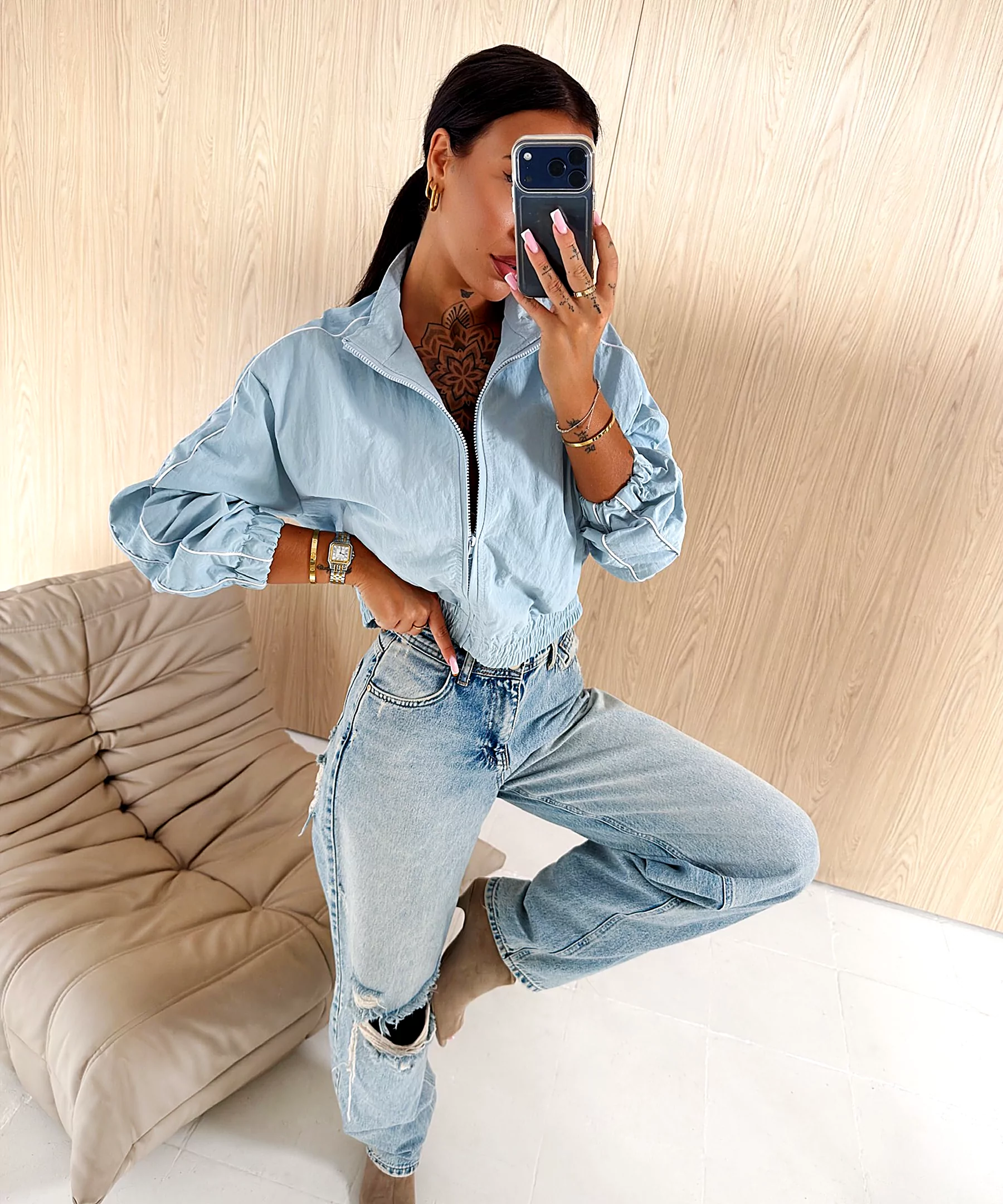 OLAVOGA EDIT Women’s Streetwear Jacket – Light Blue