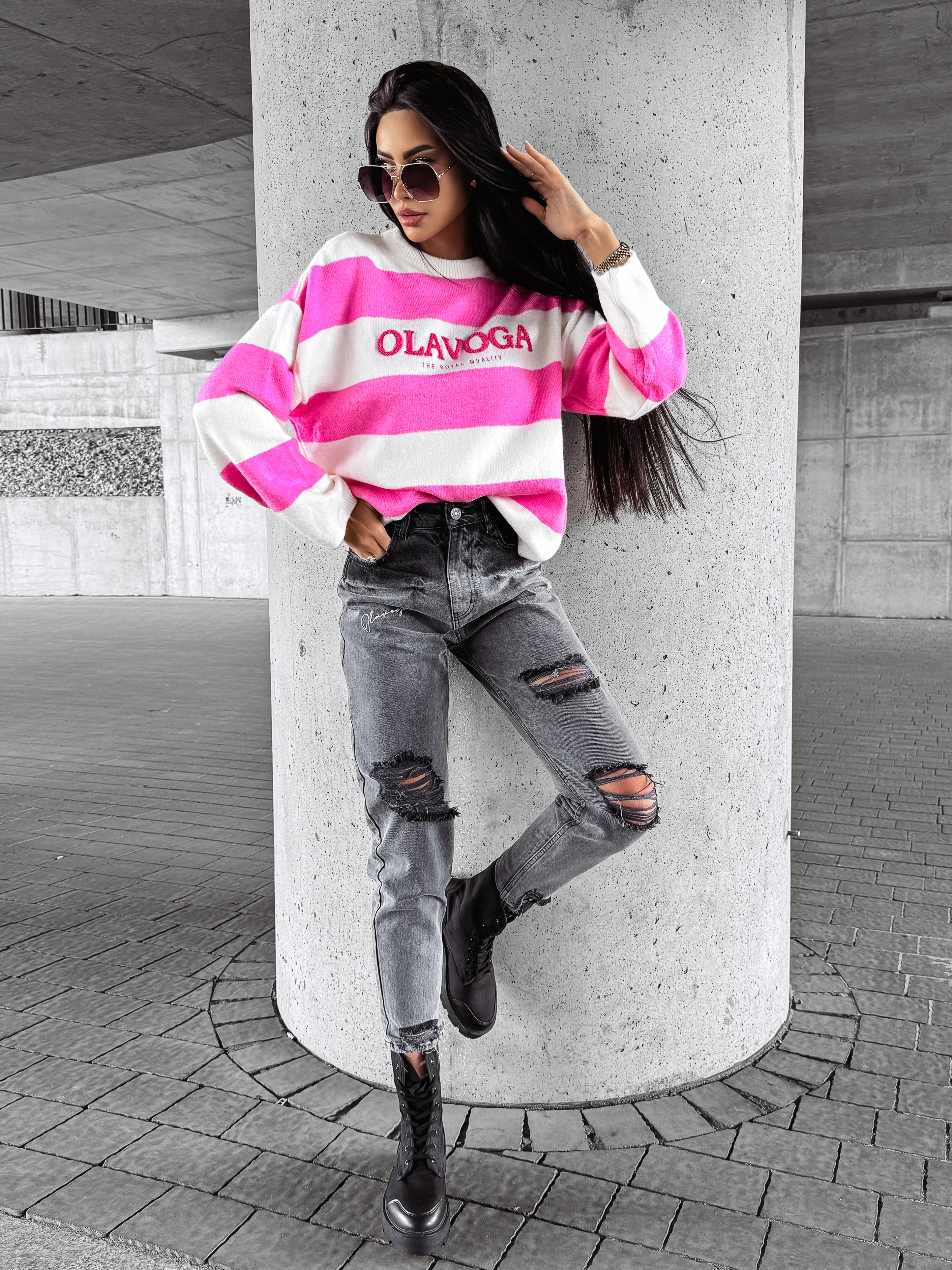 OLAVOGA MANNER women s striped jumper Pink ecru M OLAVOGA Official Partner Shop Pasuri