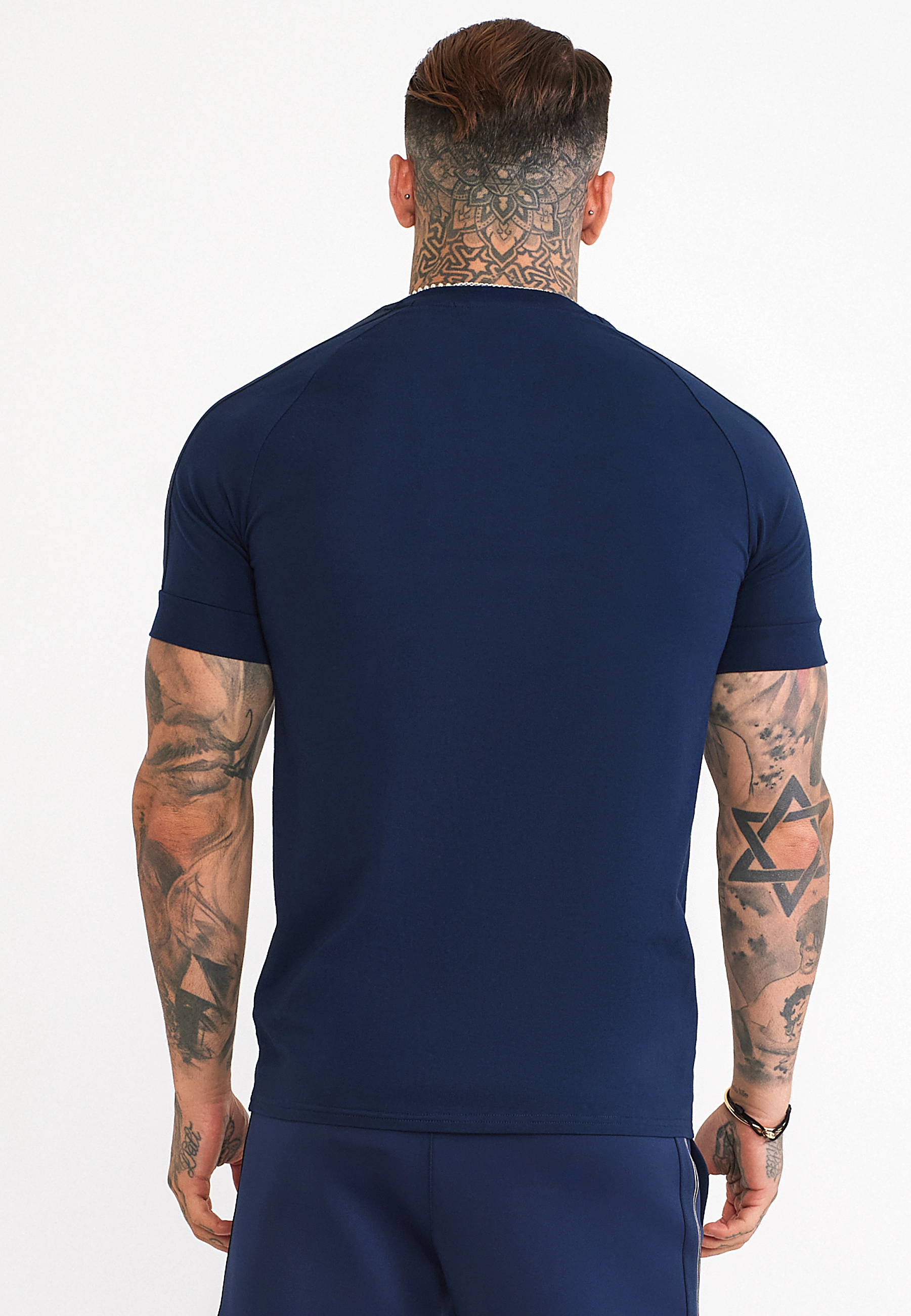 T-shirt męski z taśmą SIKSILK TECH 29621 - Granat