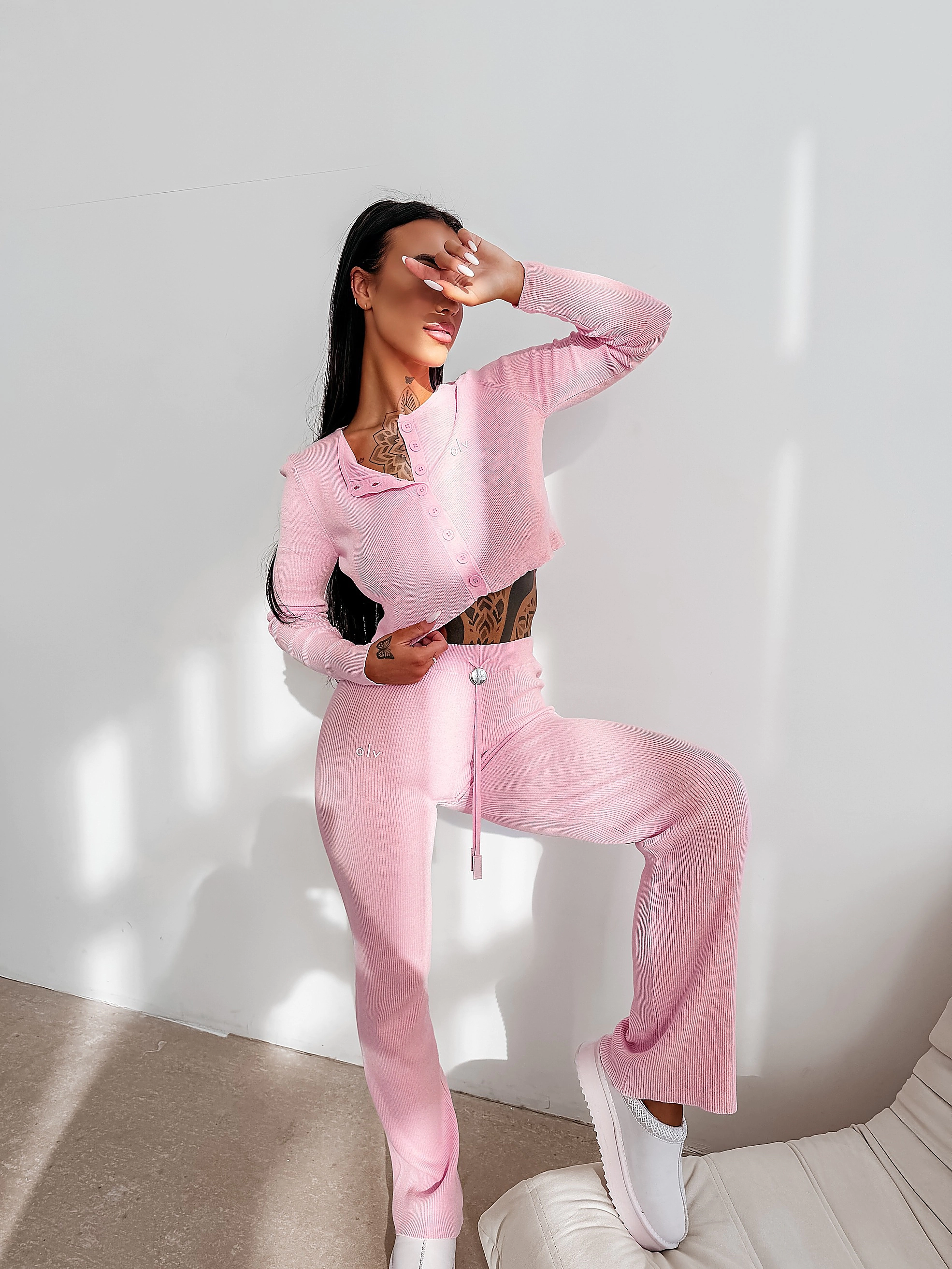 OLAVOGA MALES Pullover-Set mit Knopfleiste - Rosa