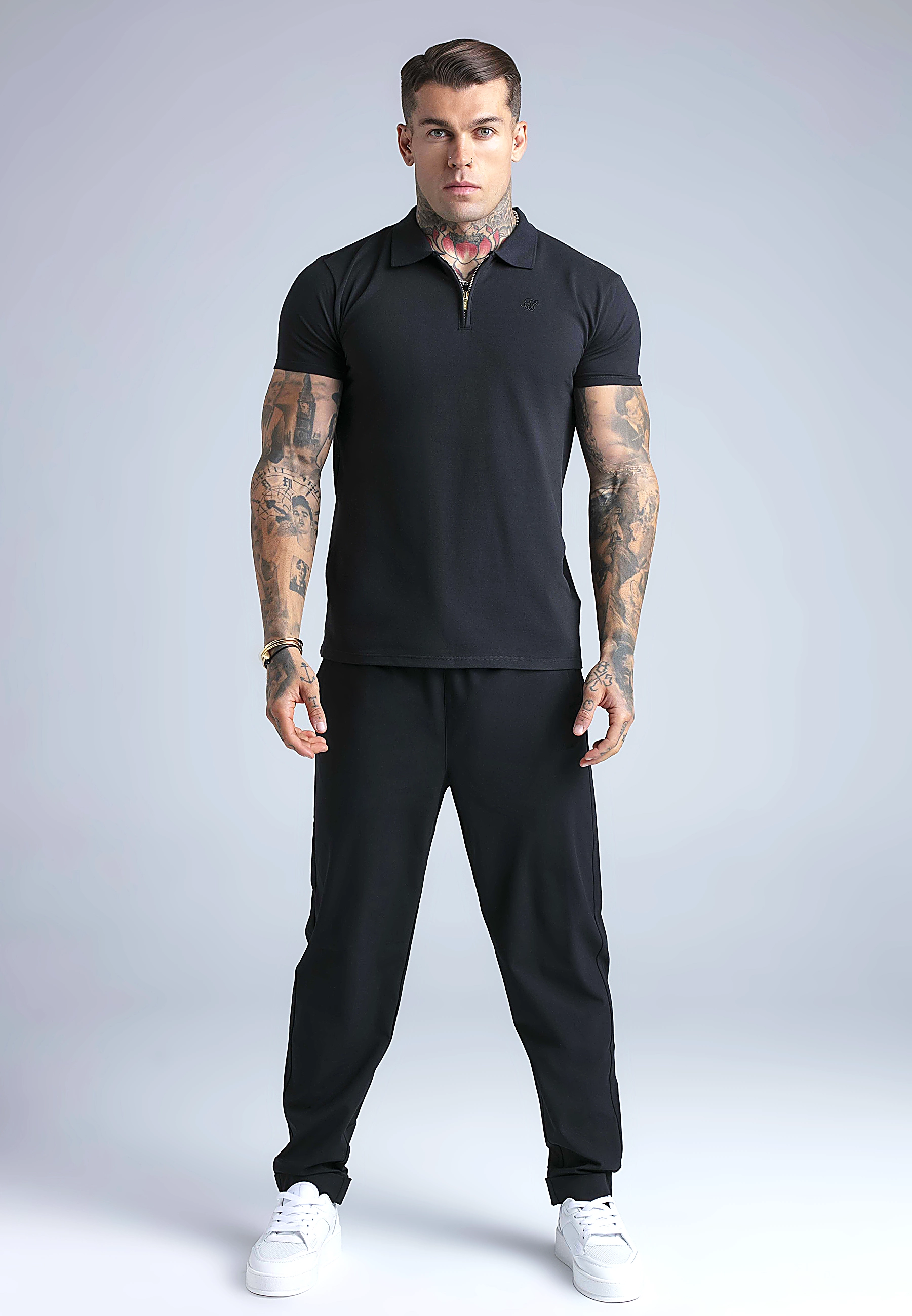 Men's SIKSILK ZIP POLO T-shirt 29271 - Black | S | OLAVOGA Online