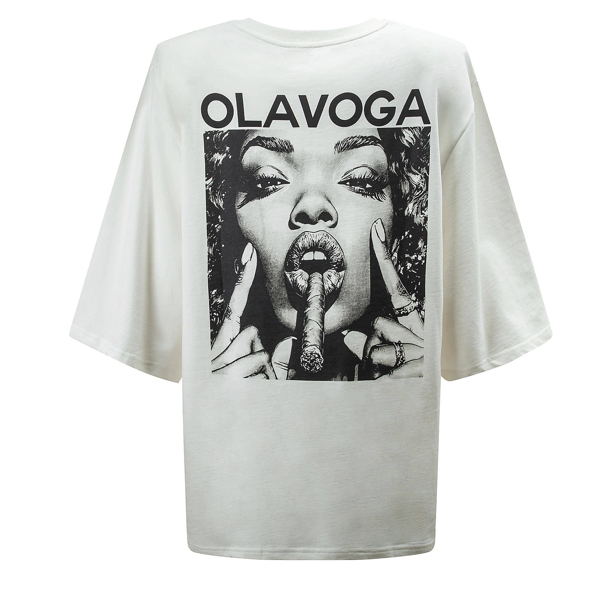 OLAVOGA FIOAGE Übergrößen-T-Shirt mit Schulterpolstern - Écru