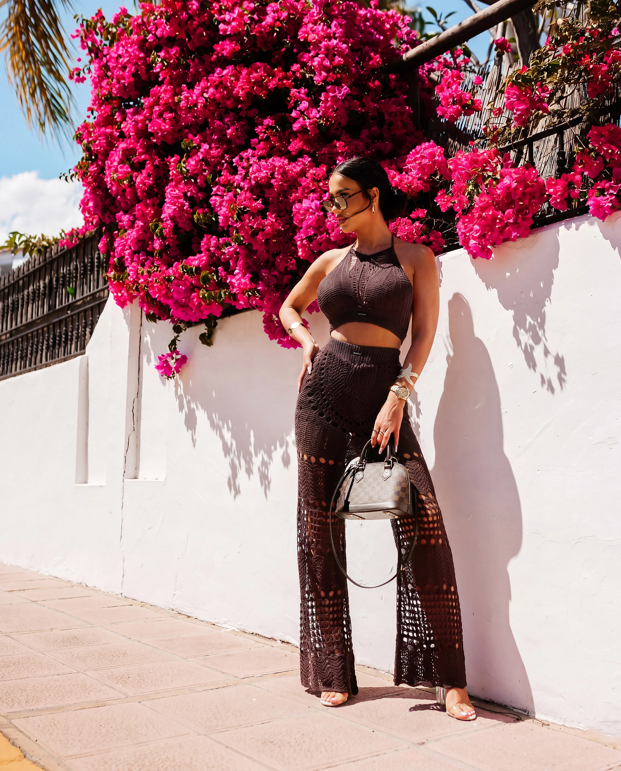 Komplet damski ażurowy OLAVOGA MATERIA - Brązowy