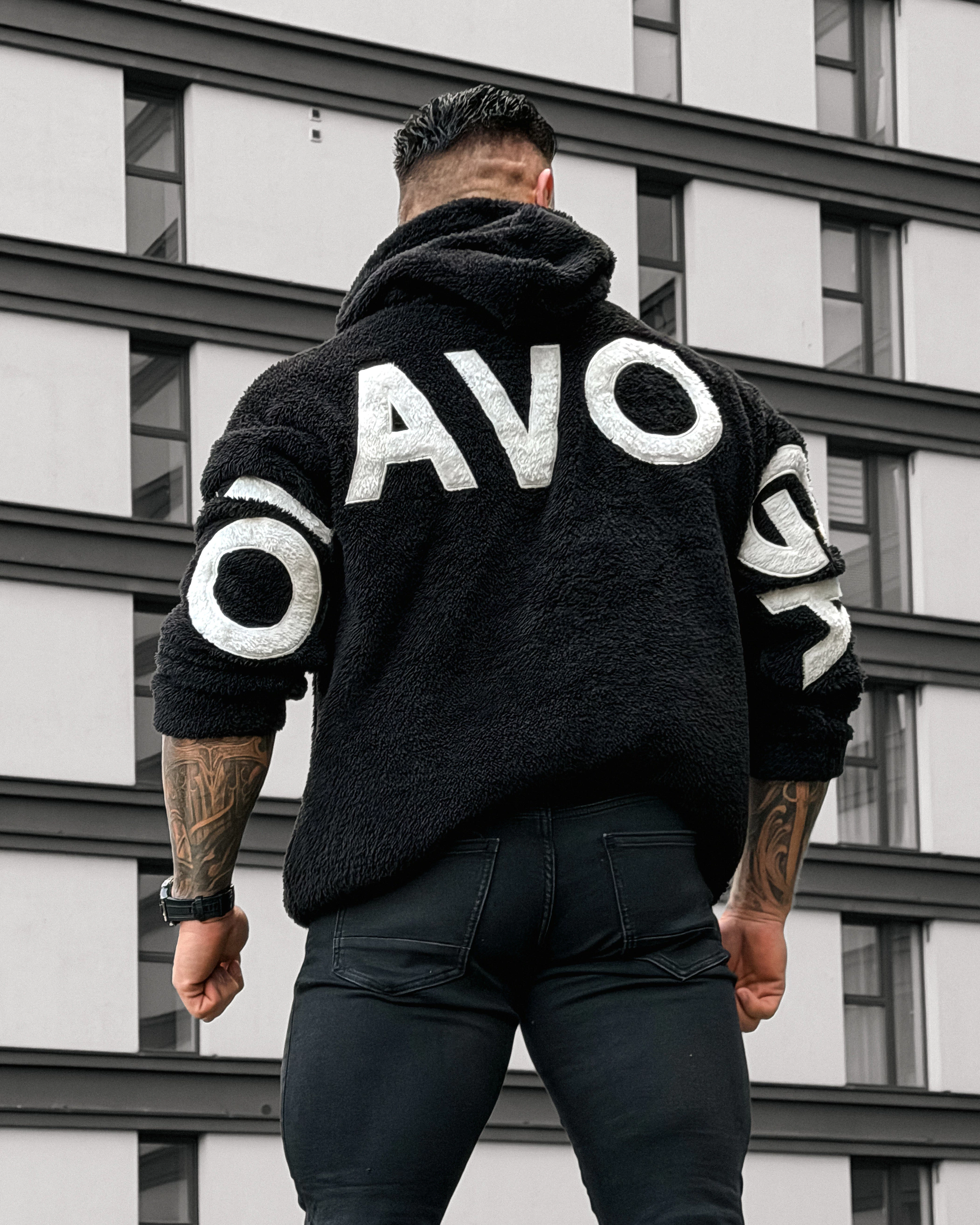 OLAVOGA Men FIDO MEN Sherpa Hooded Sweatshirt – Black
