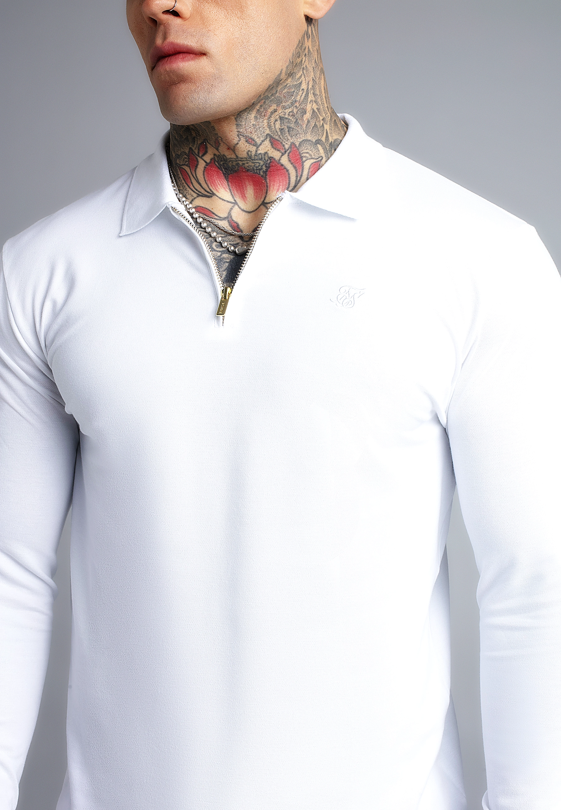 Pánské tričko SIKSILK ZIP POLO s dlouhým rukávem 29278 - White