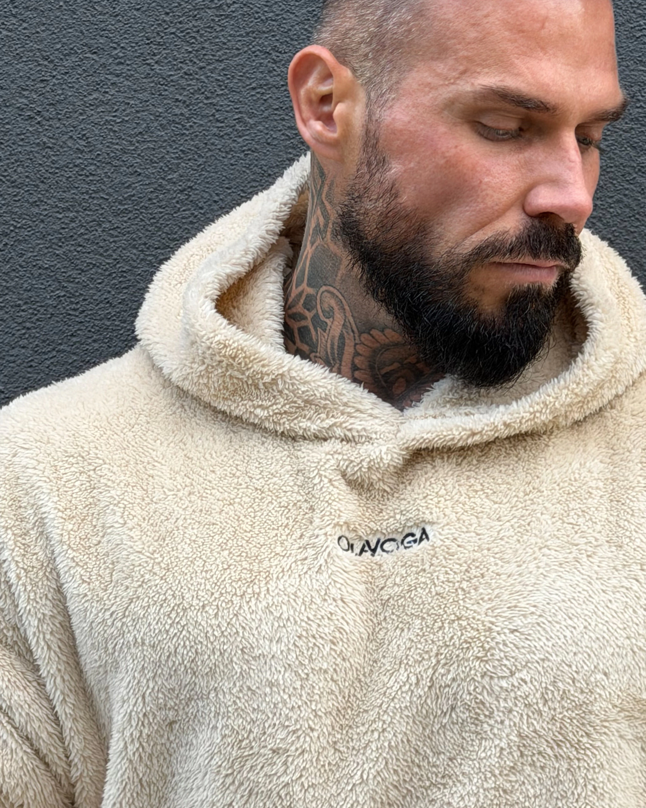 OLAVOGA Men FIDO MEN Herren-Kapuzenpullover aus Sherpa – Beige