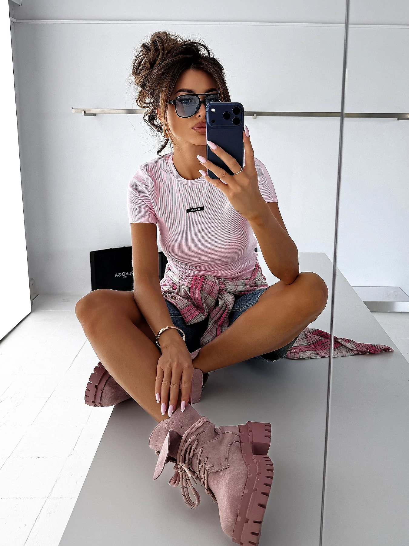 OLAVOGA LAVENA geripptes Damen-T-Shirt - Puderrosa