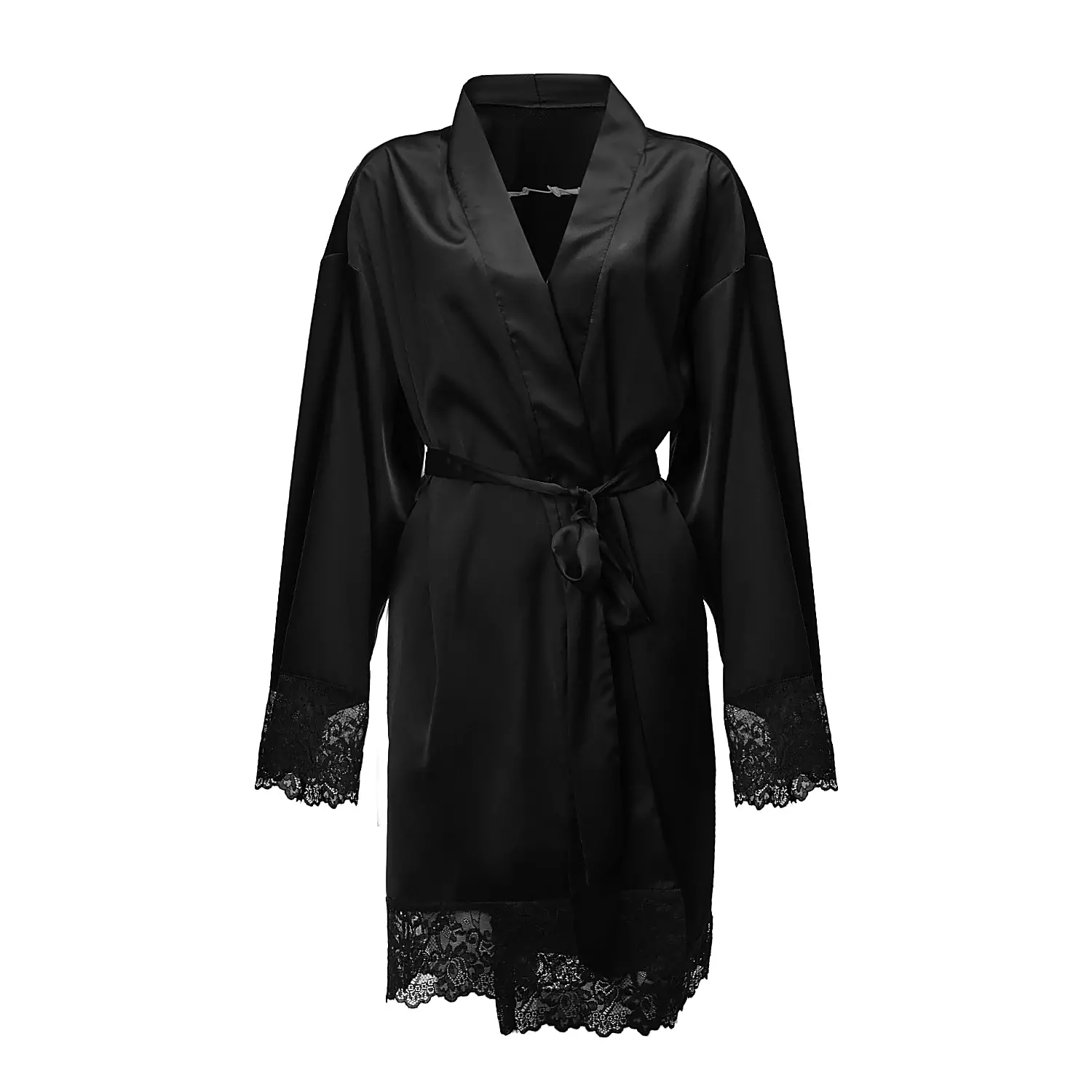 knee length dresses for ladies Plain Black Sexy Silky Shiny Satin Bathrobe Wrap Kimono Dressing Gown Robe