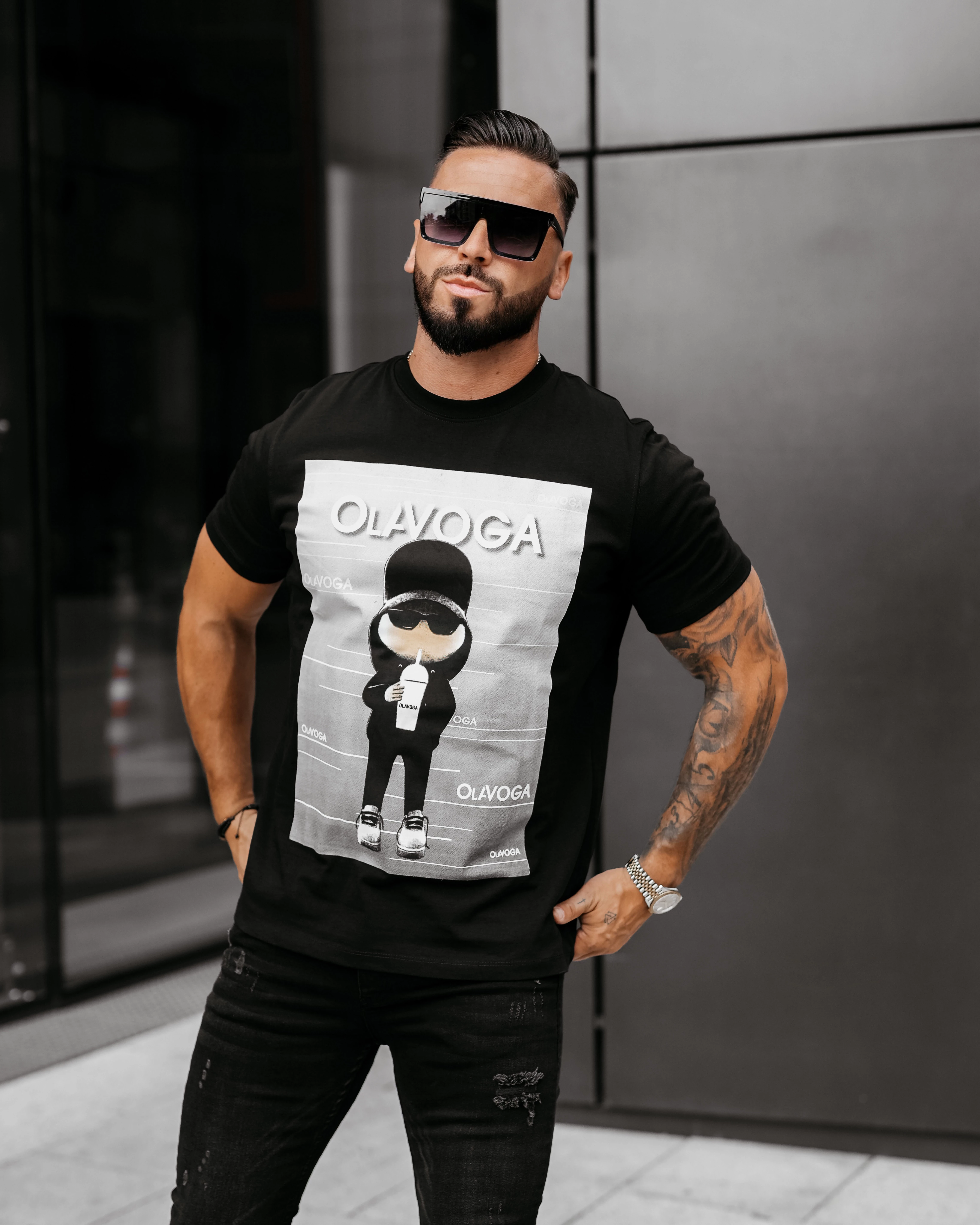 T-shirt męski z grafiką OLAVOGA Men BALMA - Czarny