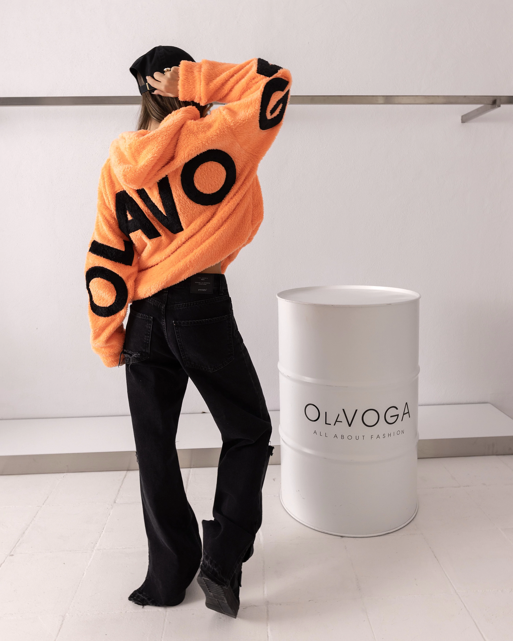 OLAVOGA FIDO Sherpa-Kapuzenpullover für Damen – Orange