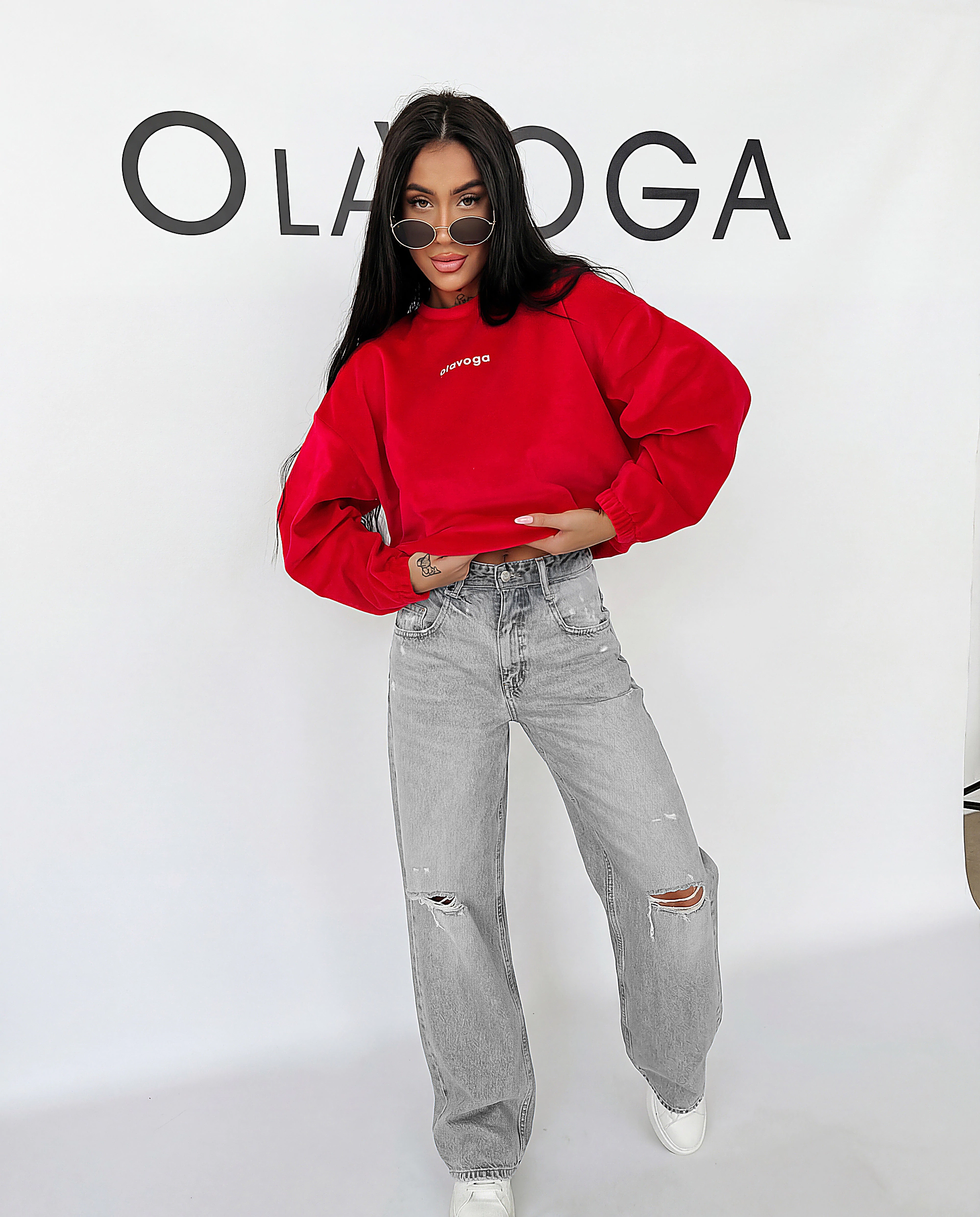 Ladies' velour sweatshirt OLAVOGA VELVORA - Red