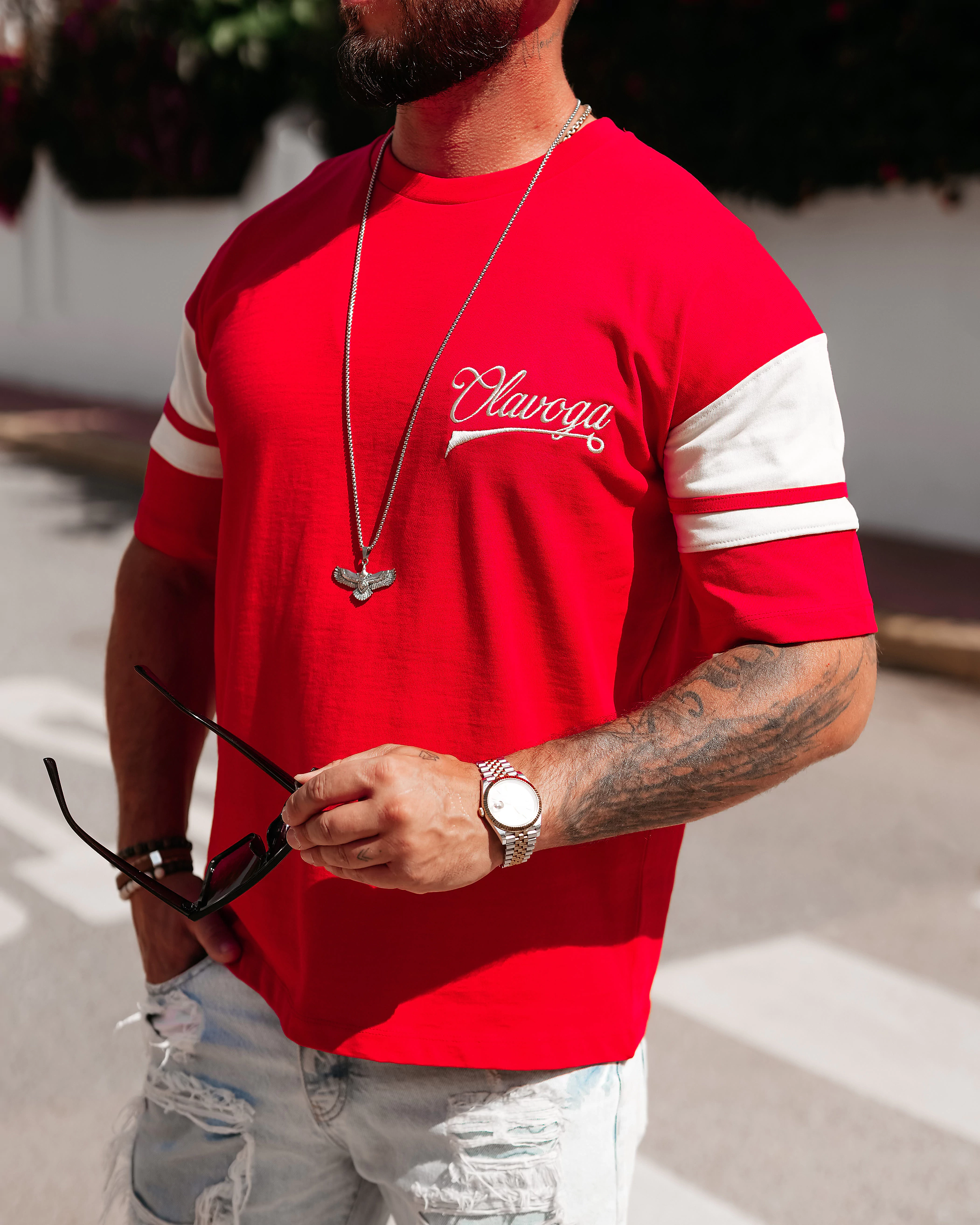 T-shirt męski oversize OLAVOGA Men VALDORIN - Czerwony