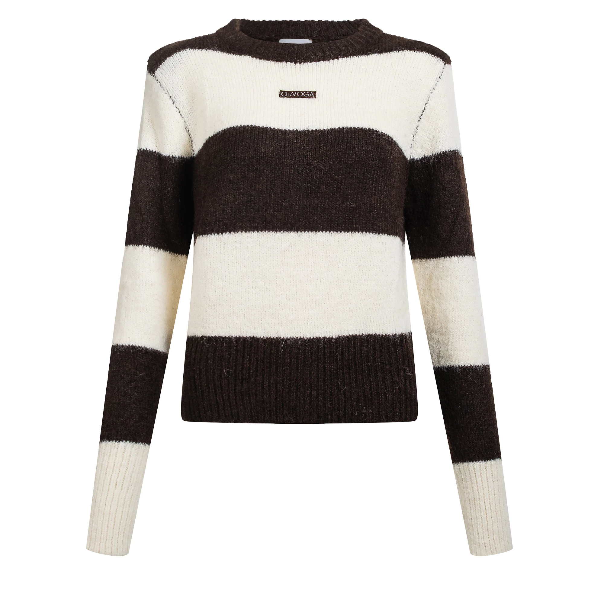 Sweter damski w pasy OLAVOGA ERISSEN - Ecru + brąz