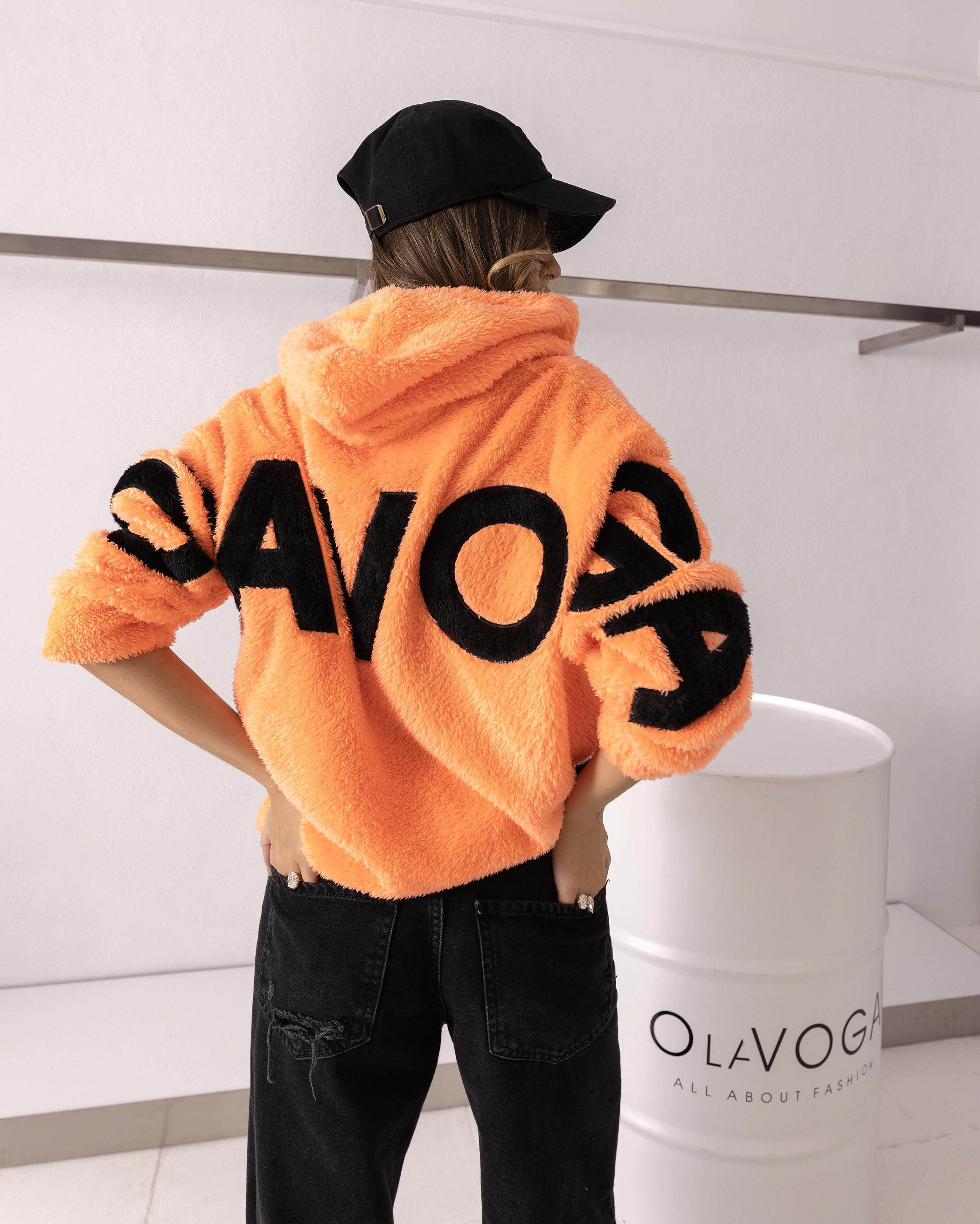 OLAVOGA FIDO Sherpa-Kapuzenpullover für Damen – Orange
