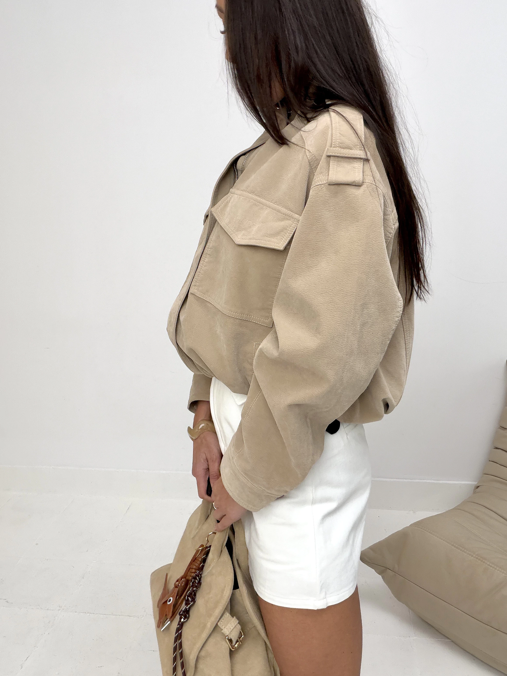 Damenjacke in Veloursleder-Optik OLAVOGA RYZEN - Beige