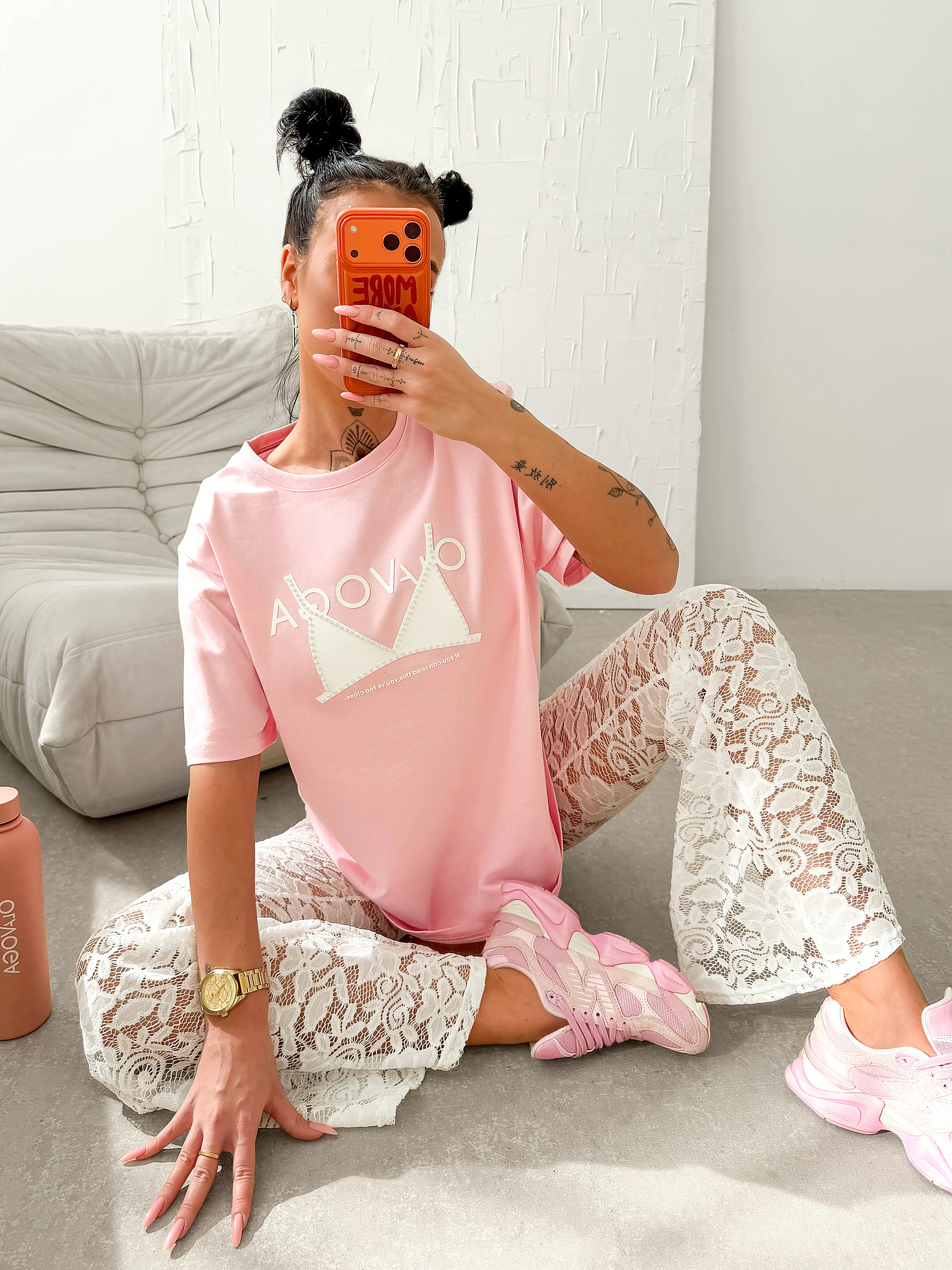 OLAVOGA BRAFITTI women's oversize T-shirt - Powder pink