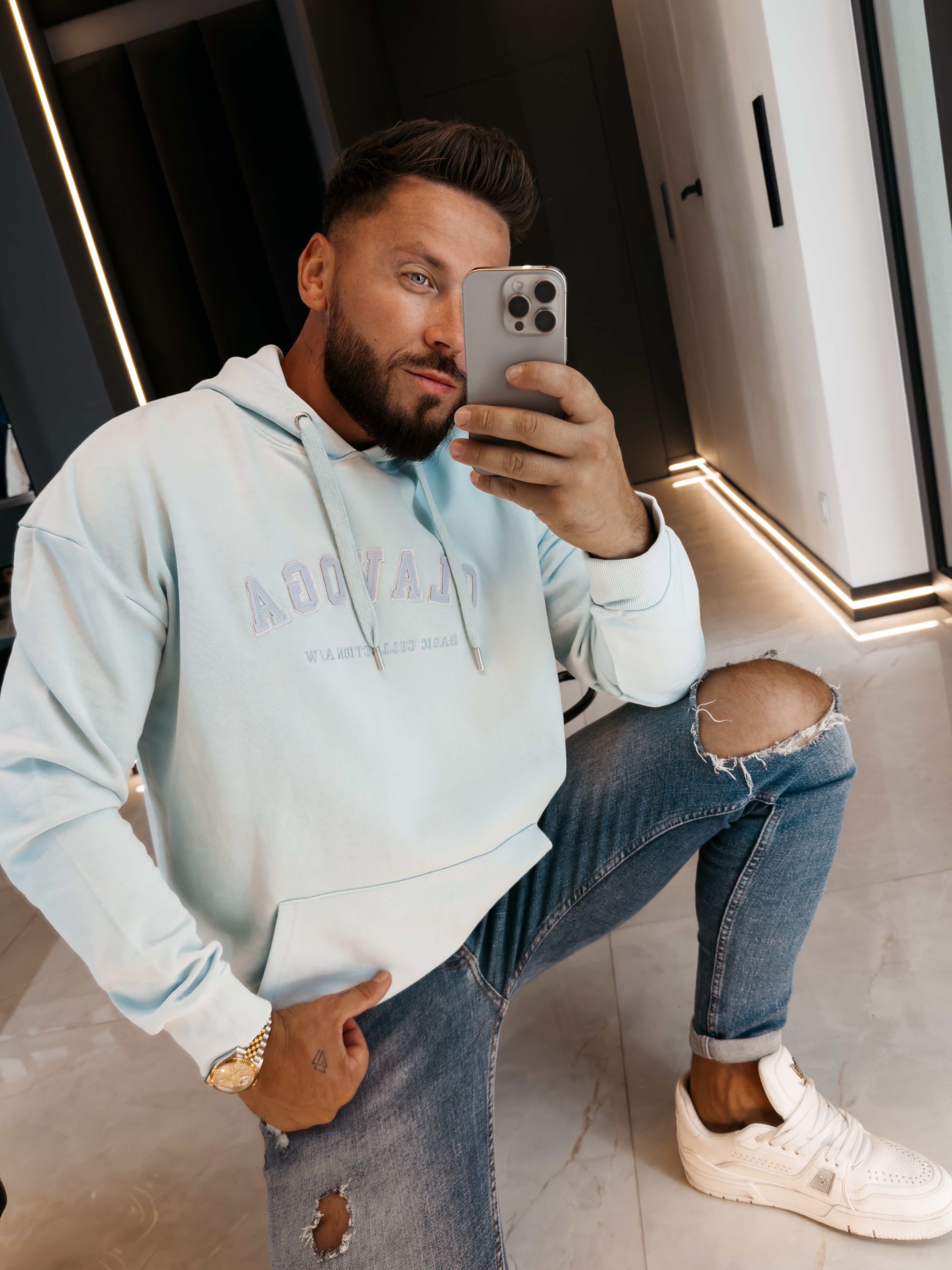 OLAVOGA Men RENAY Men’s Hoodie – Light Blue