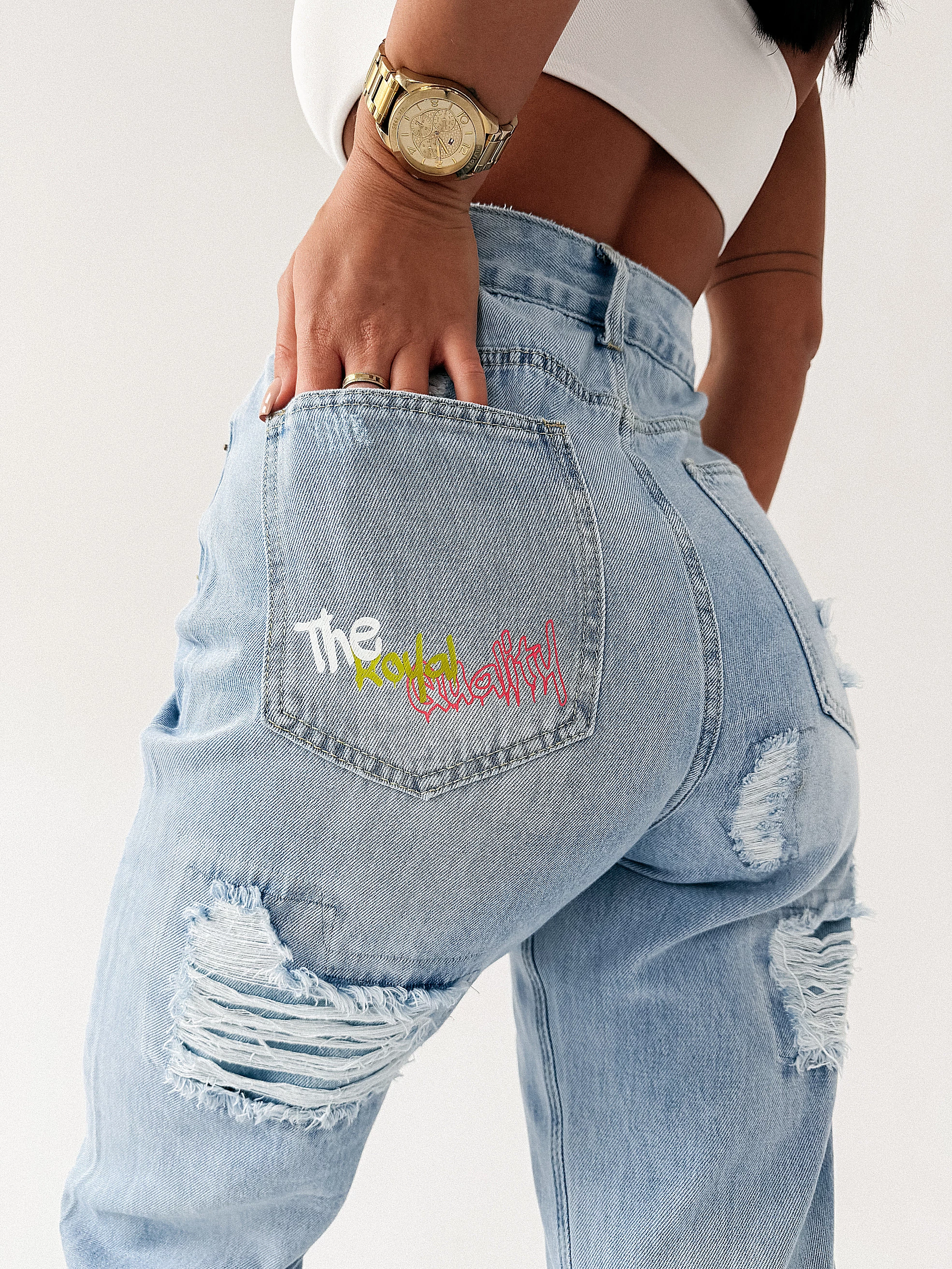 Bedruckte Damenhose OLAVOGA VIVID - Helles Denim