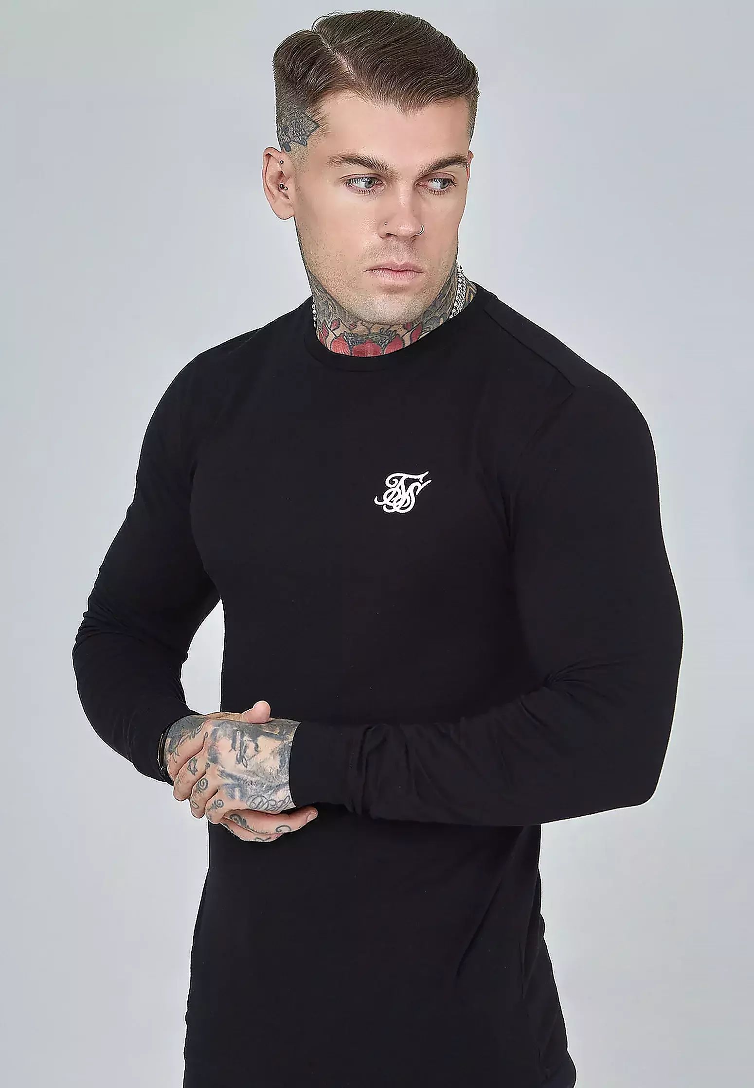 Koszulka z długim rękawem SIKSILK LONGSLEEVE 28461 - Czarny